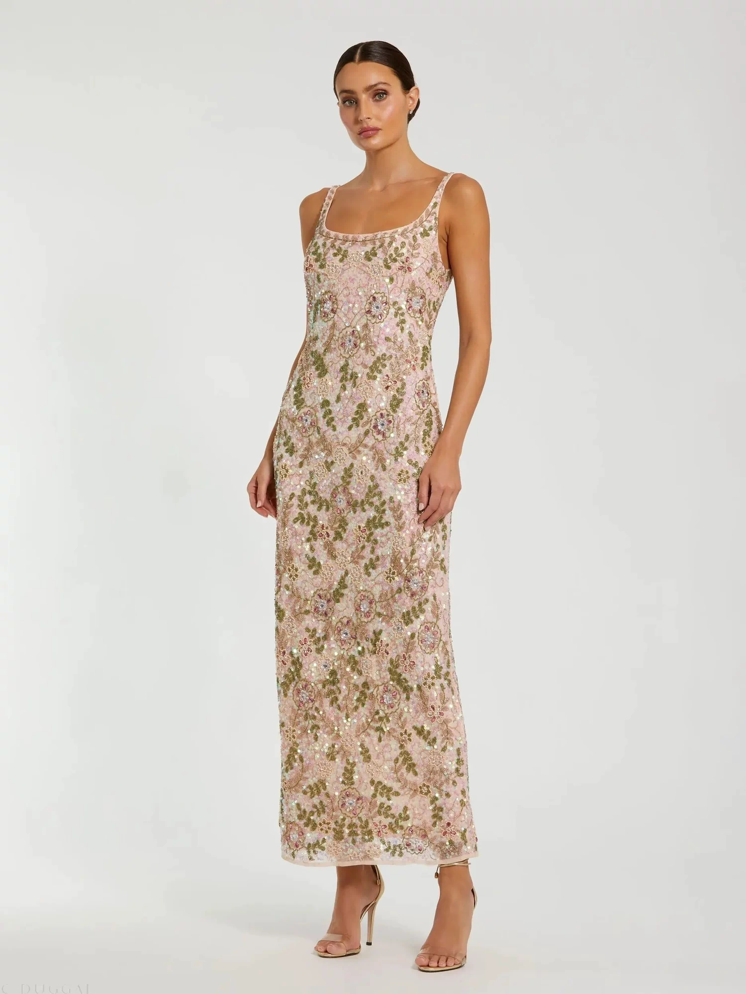 Pink Sleeveless Hand Embellished Floral Maxi Dress