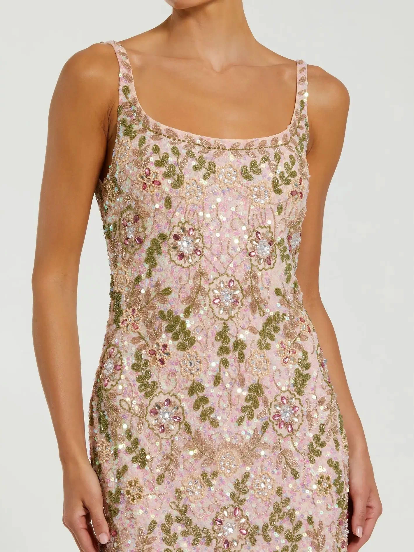 Pink Sleeveless Hand Beaded Floral Midi Dress - Mac Duggal