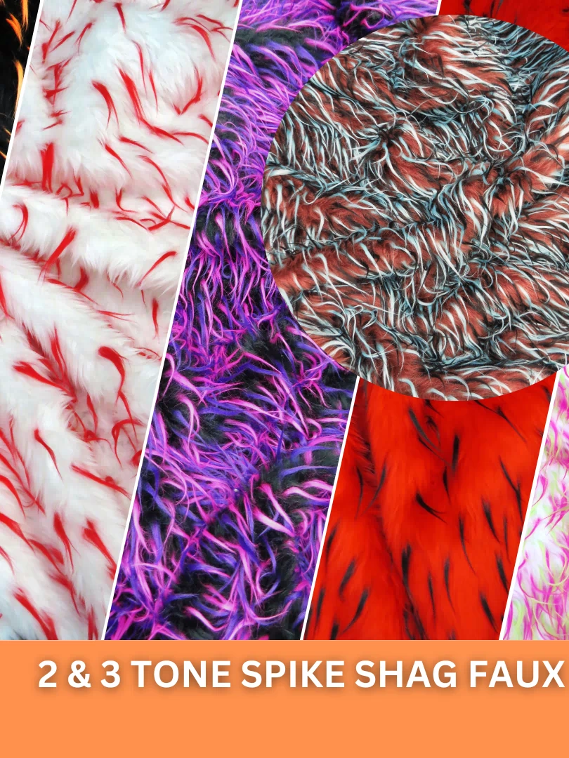 2 and 3 Tone Spiked Shaggy Long Pile Faux Fur Fabric / Sold by The Yard