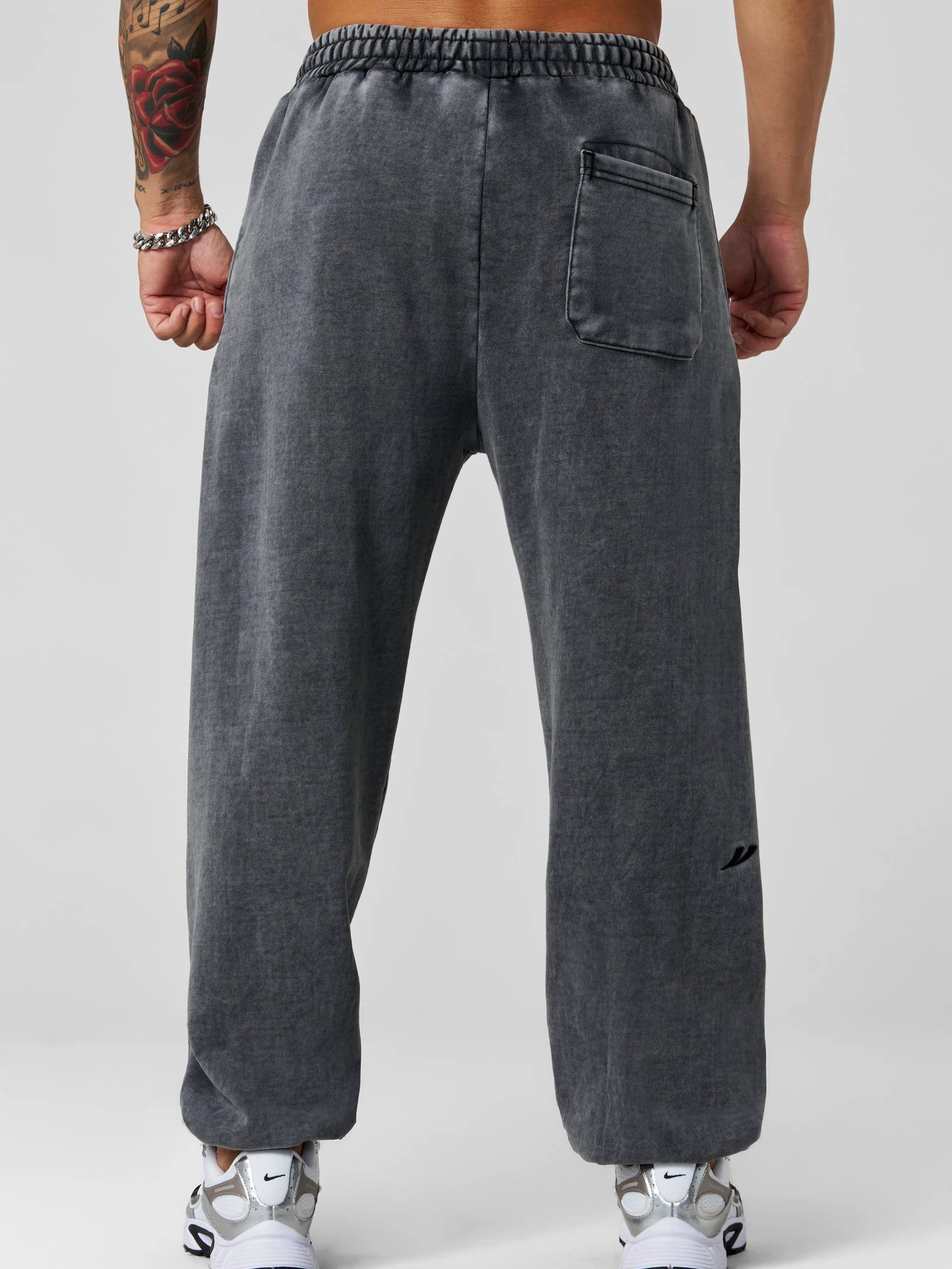 2069 - Elevated Essentials - Baggy Joggers — oversized, comfortable fit with cuffed ankles, structured heavyweight cotton, and subtle “Elevated” branding for a premium, versatile look in Grey Wash