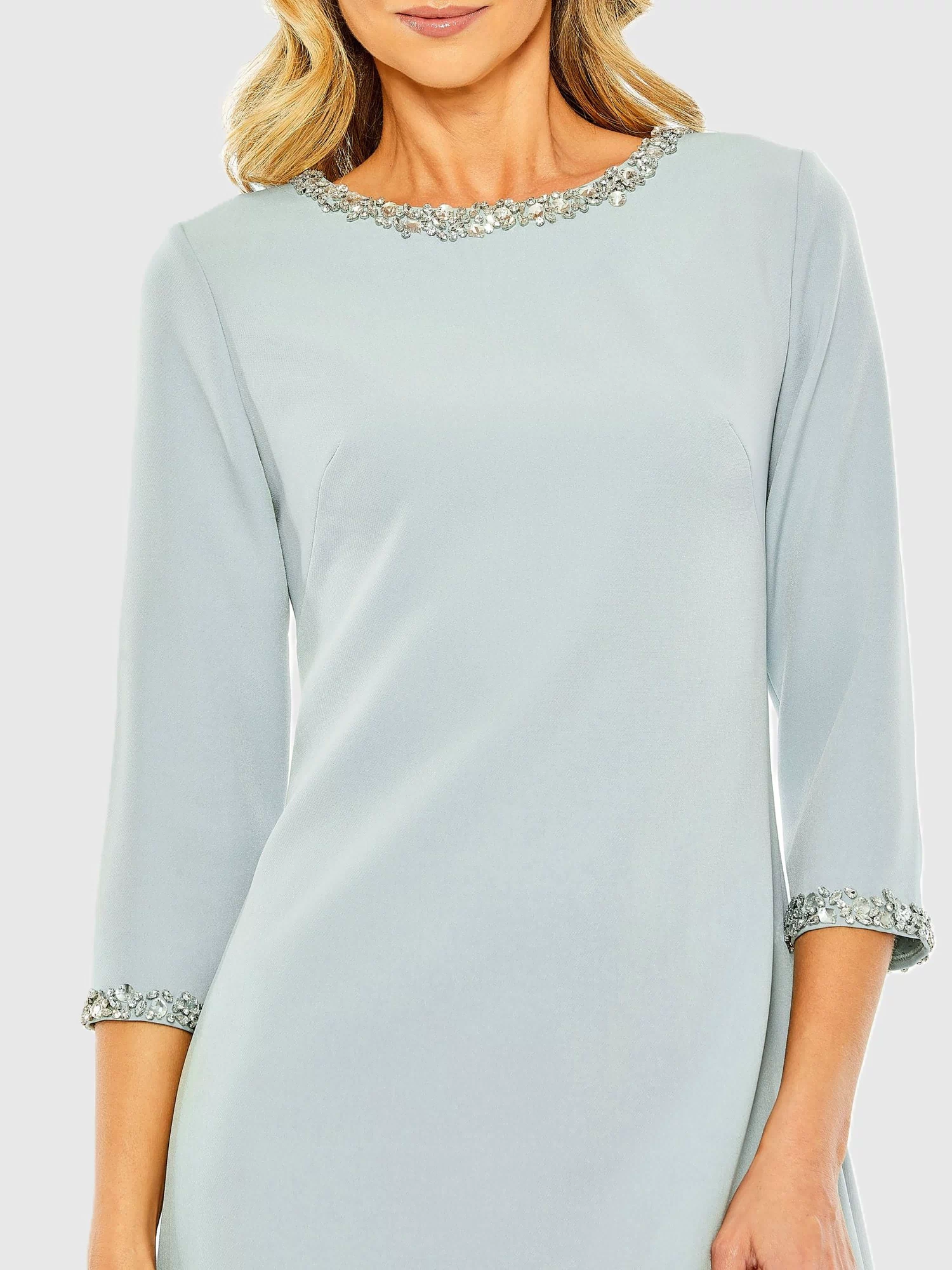 Light Blue Embellished Crepe Cocktail Dress - Mac Duggal