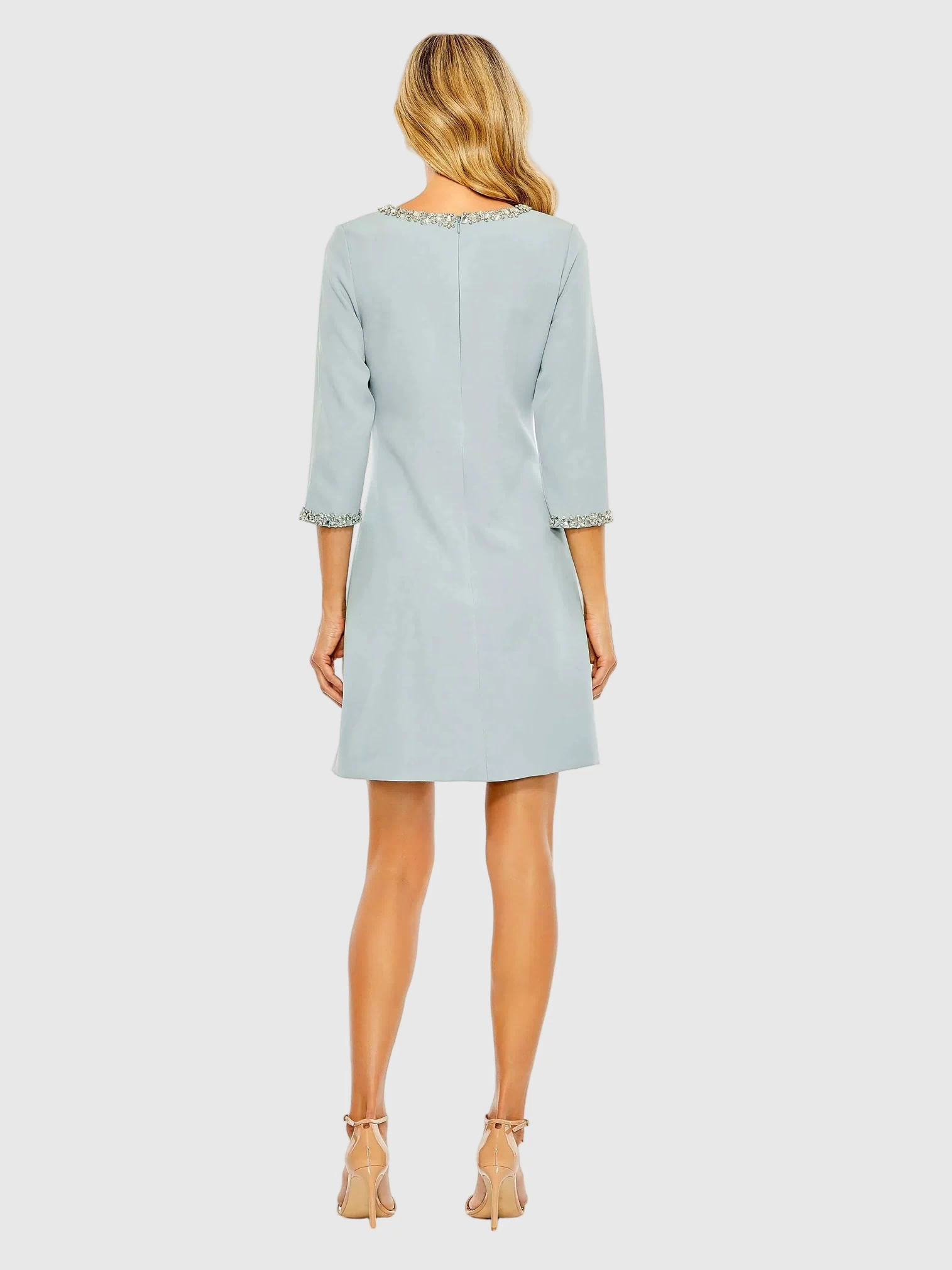 Light Blue Embellished Crepe Cocktail Dress - Mac Duggal