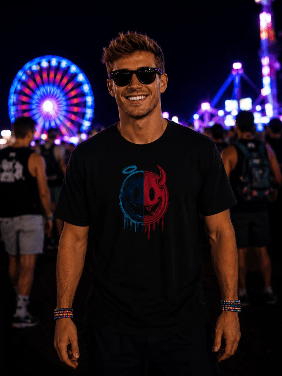 Resting Emoji B/F graphic T-shirt – Festival clothing by Triptees