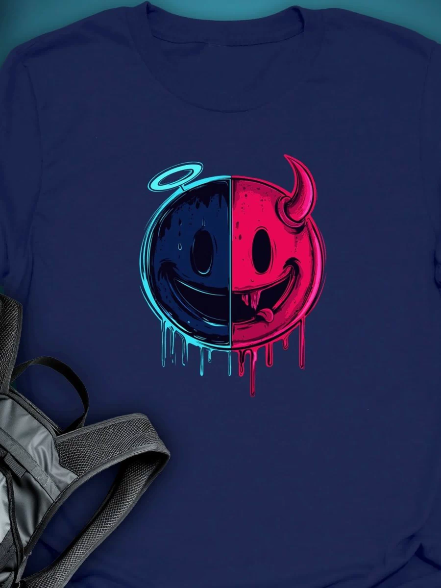 Triptees Tshirt Resting Emoji B/F graphic T-shirt – Festival clothing by Triptees