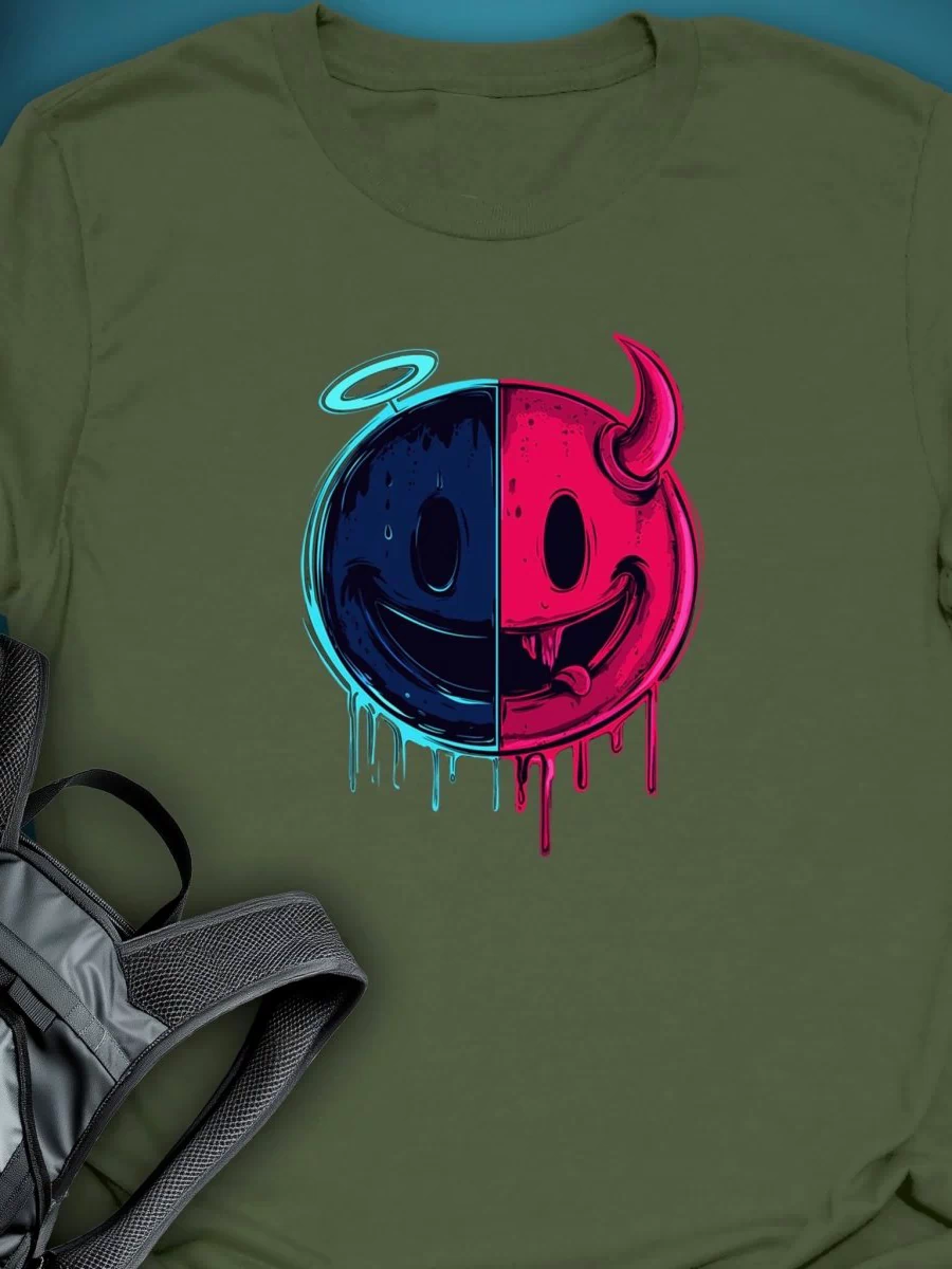 Triptees Tshirt Resting Emoji B/F graphic T-shirt – Festival clothing by Triptees