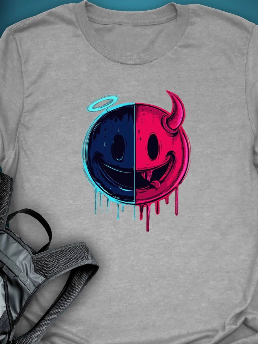 Triptees Tshirt Resting Emoji B/F graphic T-shirt – Festival clothing by Triptees