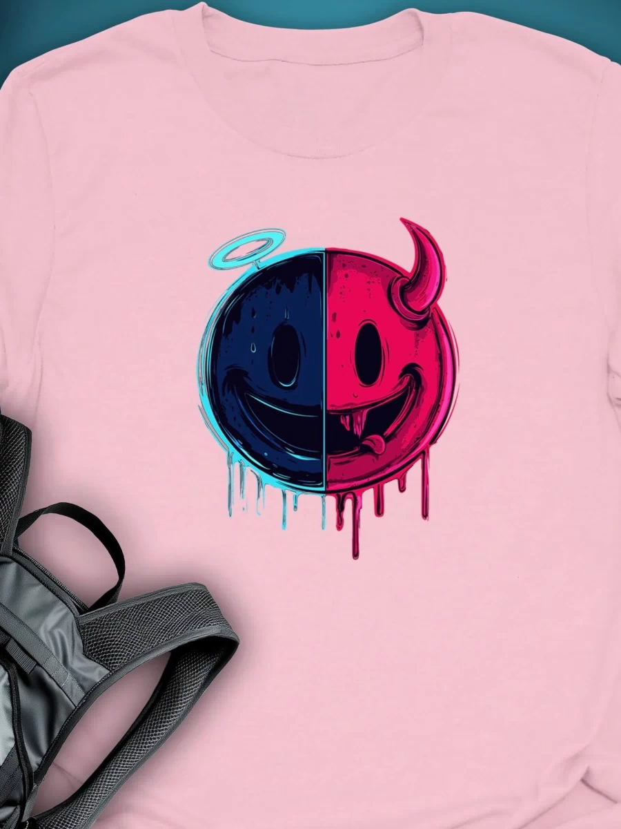 Triptees Tshirt Resting Emoji B/F graphic T-shirt – Festival clothing by Triptees