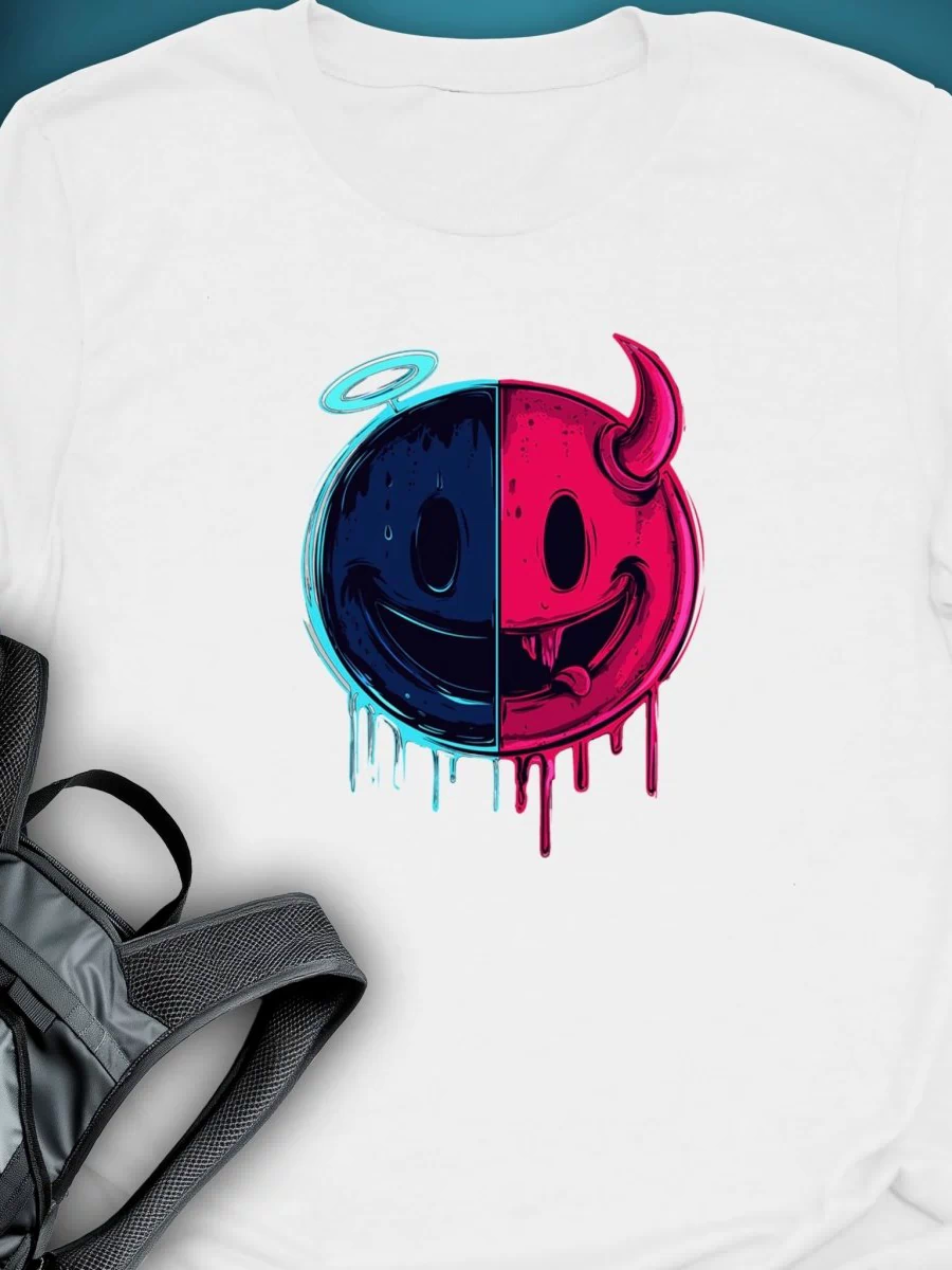Triptees Tshirt Resting Emoji B/F graphic T-shirt – Festival clothing by Triptees