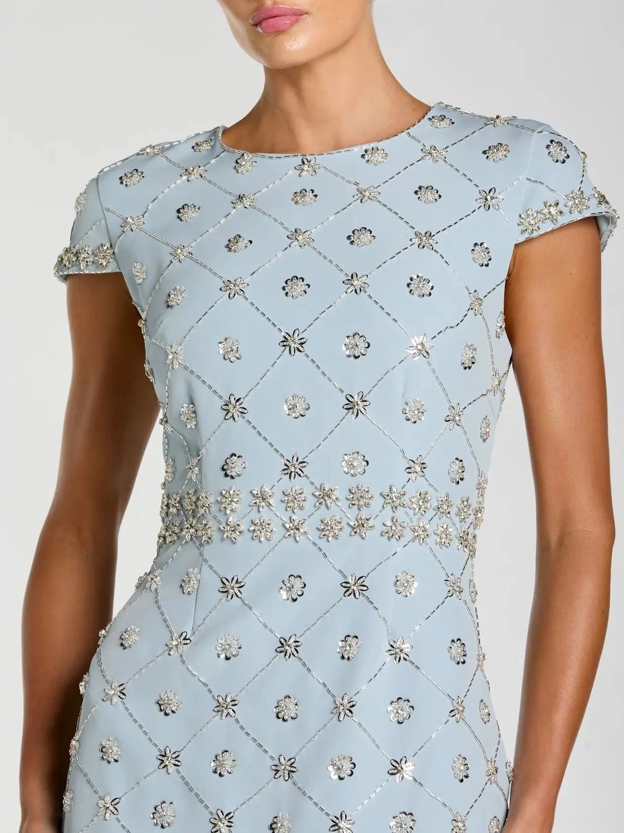 Blue Hand Embellished High Neck Midi Dress - Mac Duggal