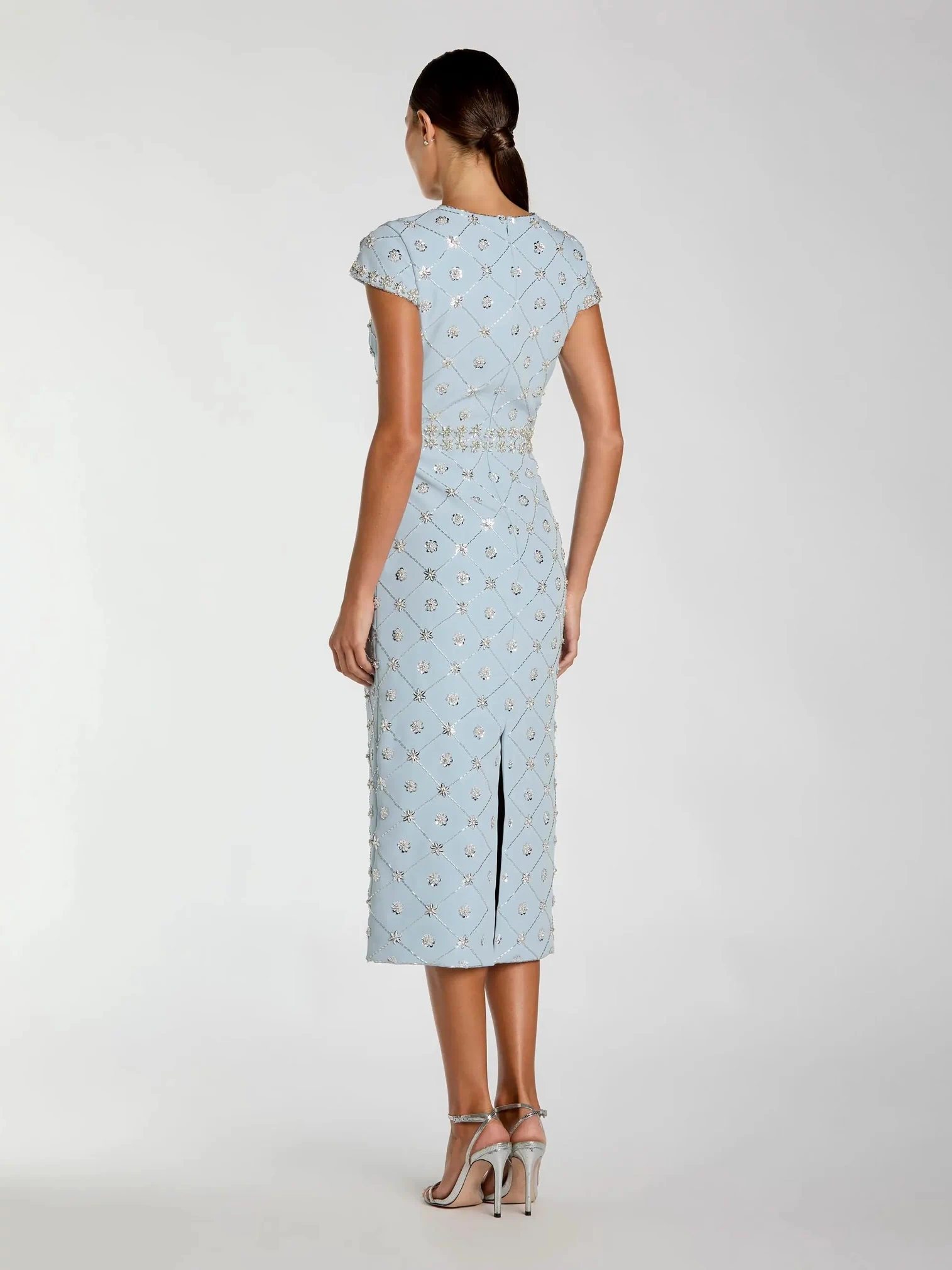 Blue Hand Embellished High Neck Midi Dress - Mac Duggal