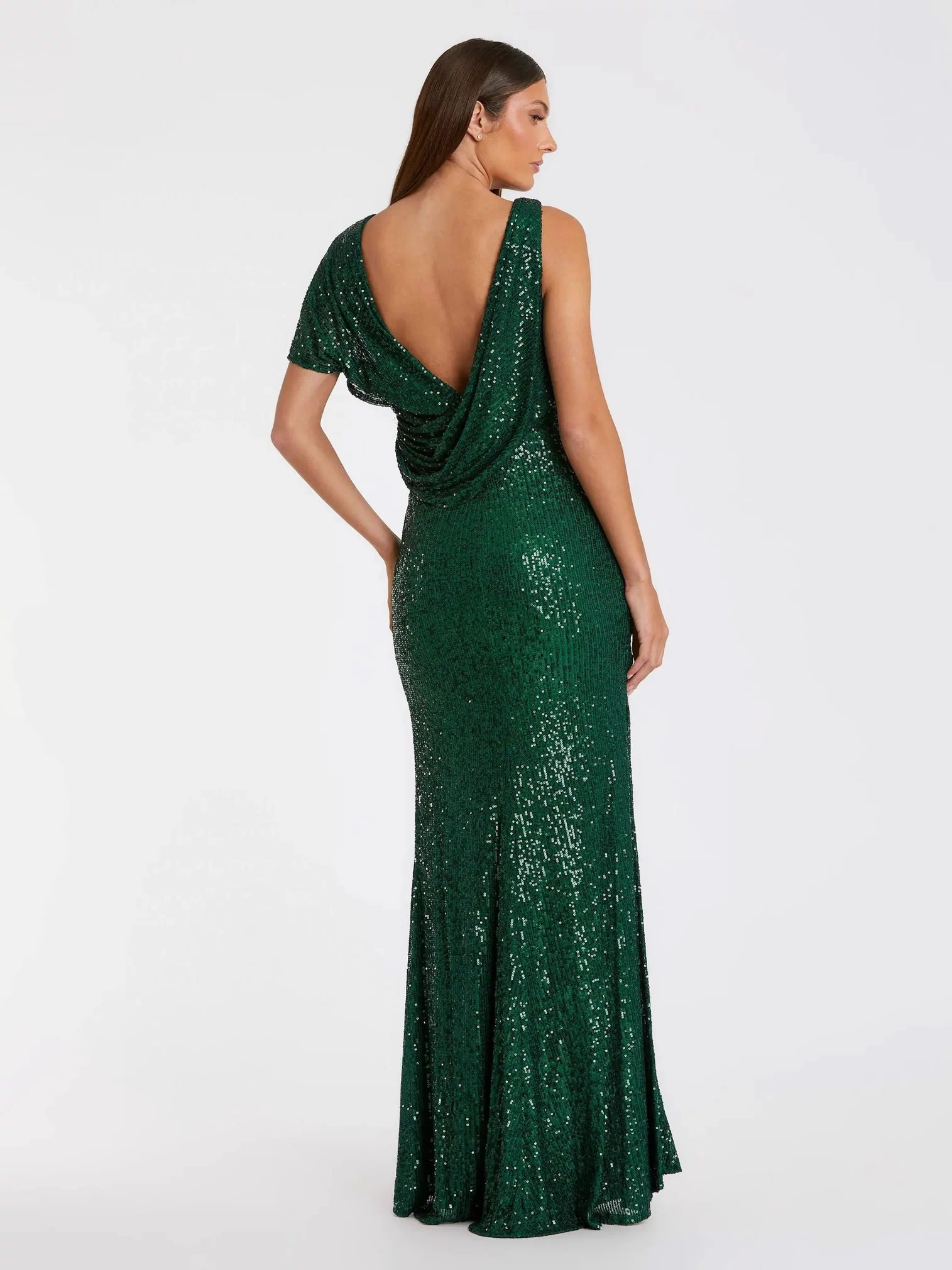 Green Sequined Asymmetrical Draped Trumpet Gown - Mac Duggal