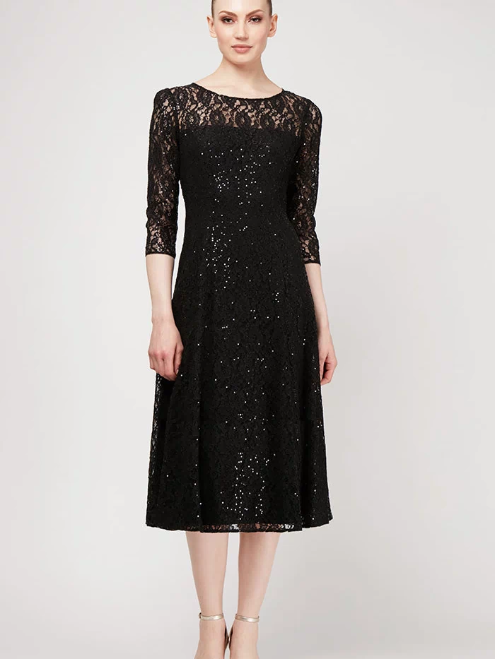 3/4 Sleeve Sequin Lace Cocktail Dress