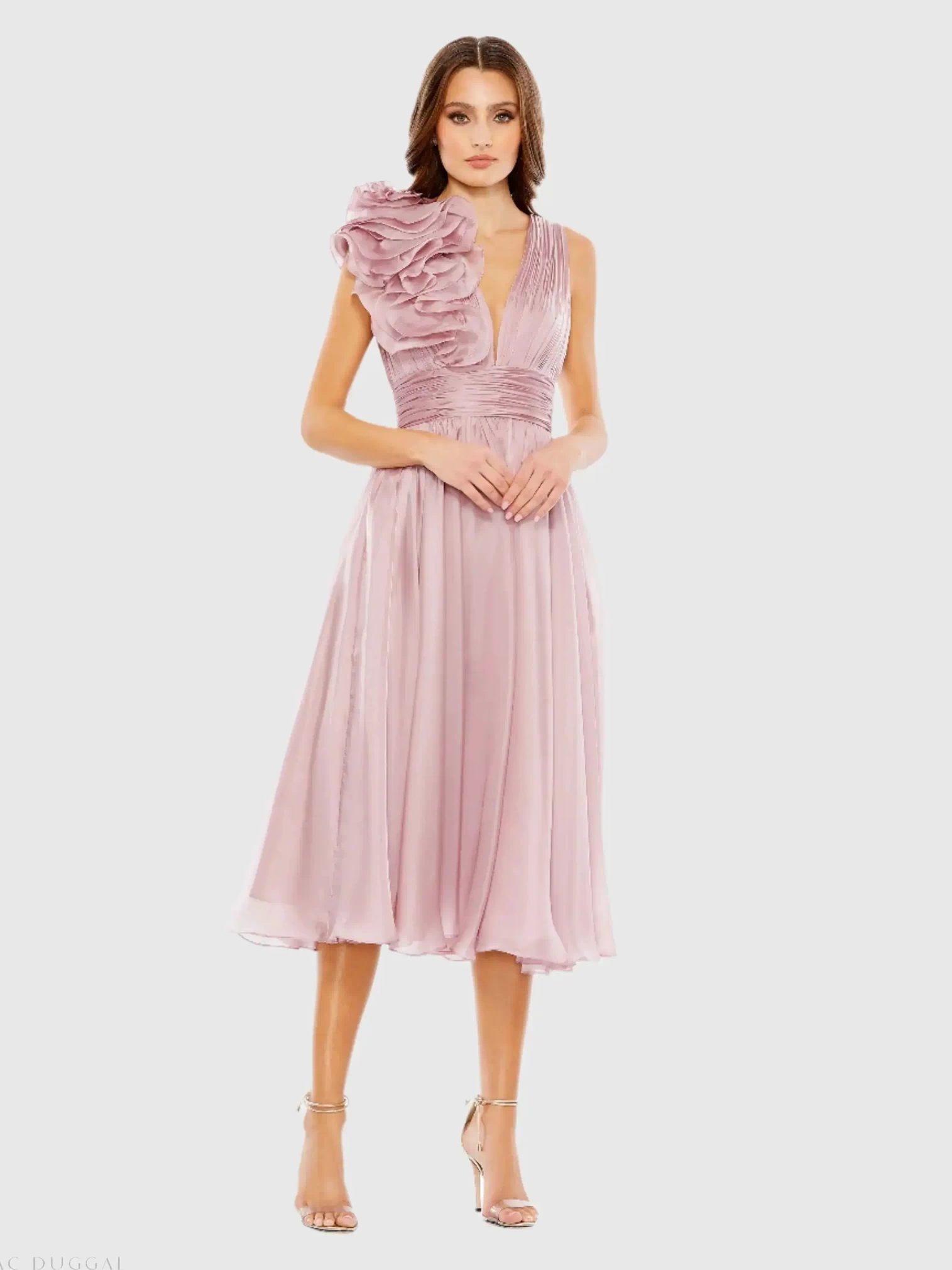 Pink Sleeveless Chiffon A-Line Tea Length Cocktail Dress