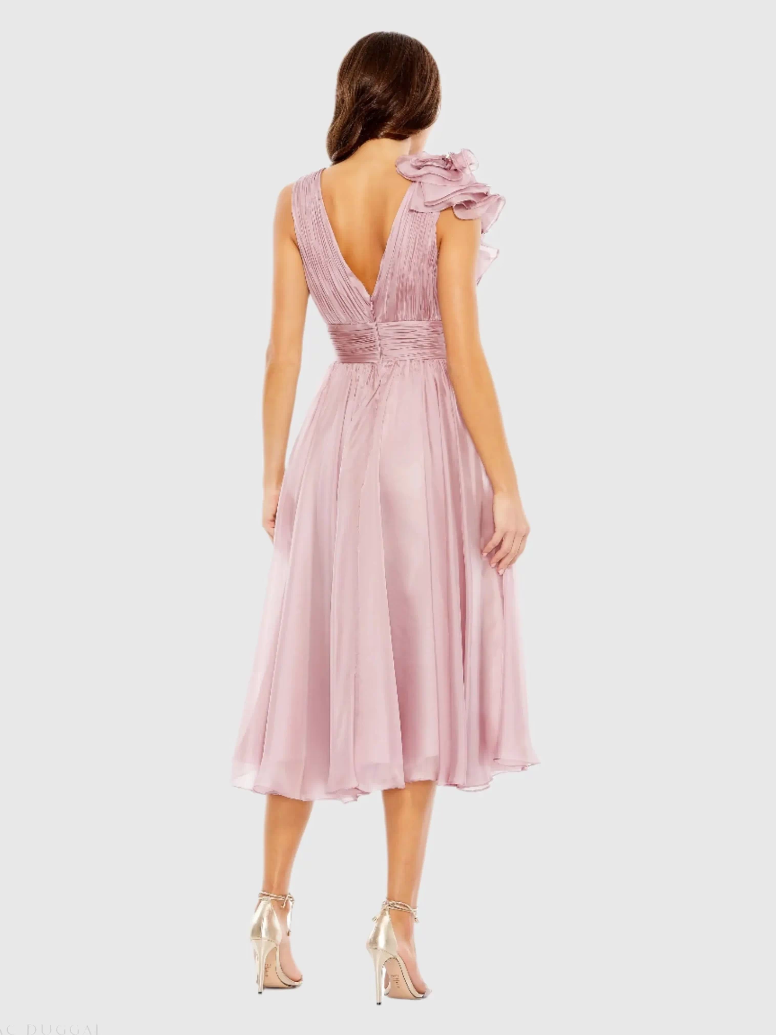 Pink Sleeveless Chiffon A-Line Tea Length Cocktail Dress - Mac Duggal