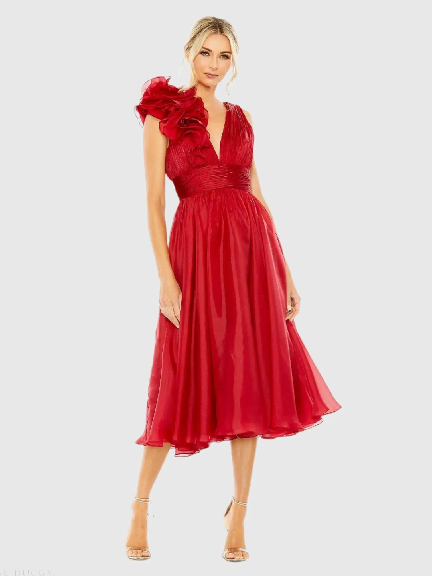 Red Sleeveless Chiffon A-Line Tea Length Cocktail Dress