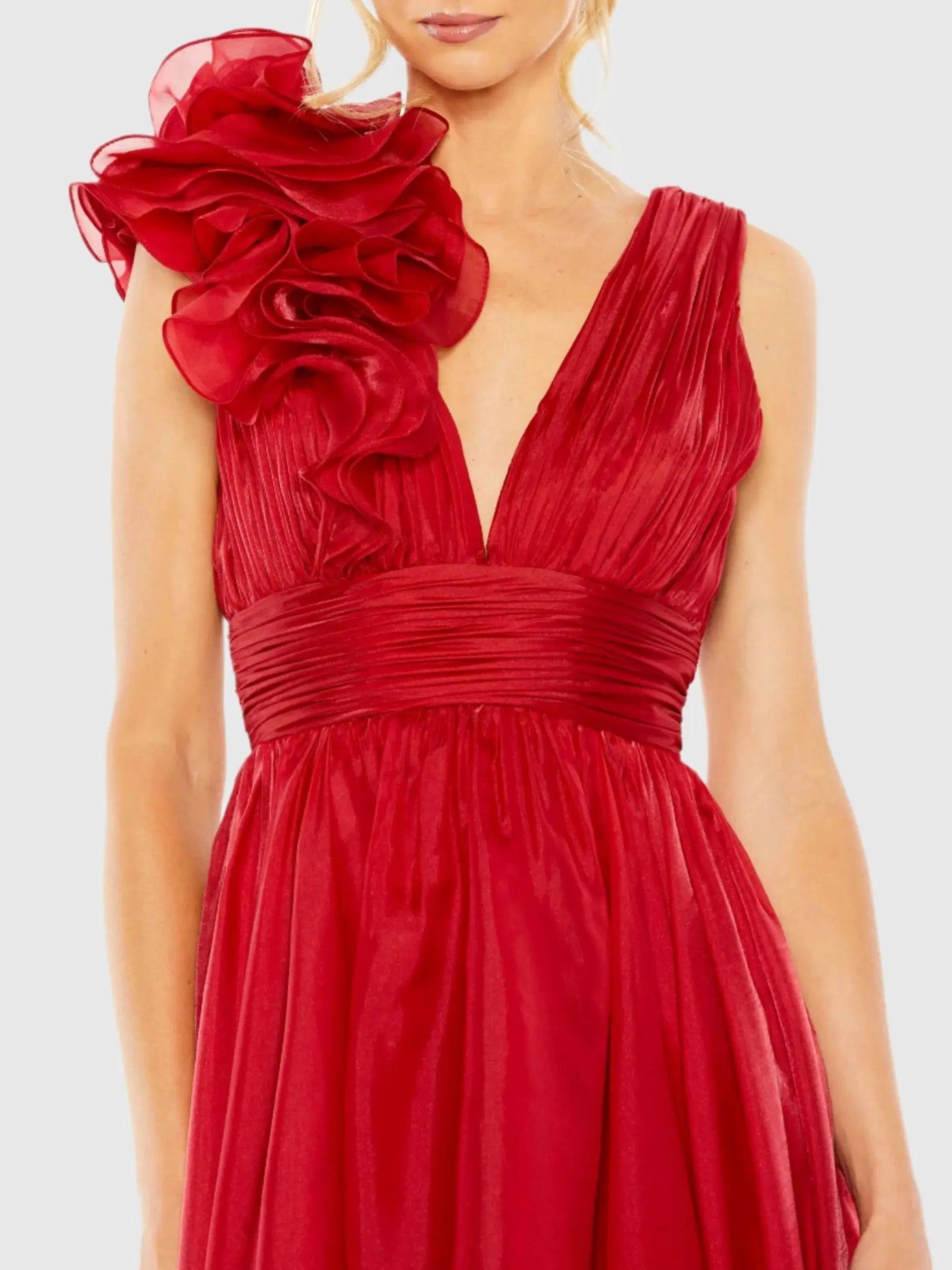 Red Sleeveless Chiffon A-Line Tea Length Cocktail Dress - Mac Duggal