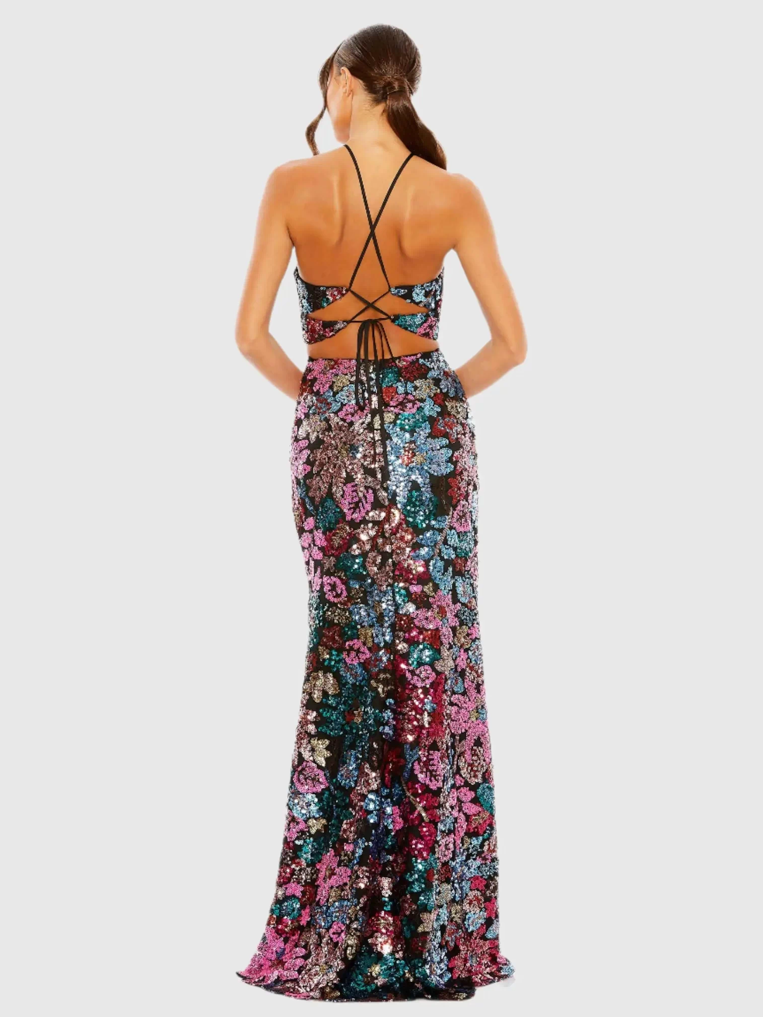 Sequin Embellished Cross Neck Gown - Mac Duggal