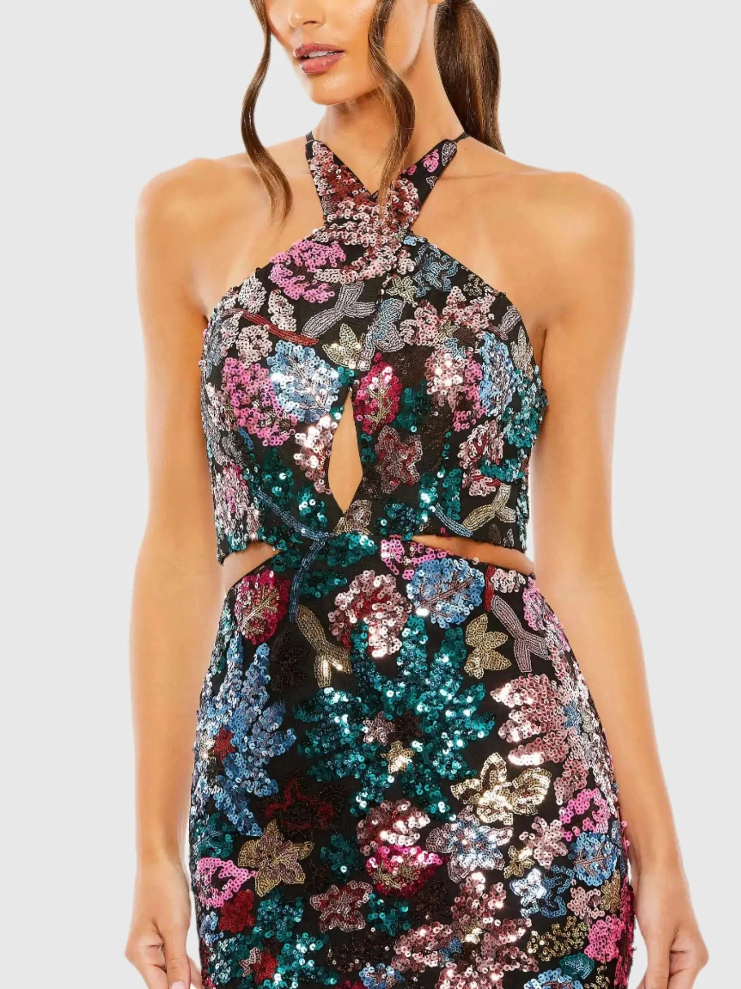 Sequin Embellished Cross Neck Gown - Mac Duggal