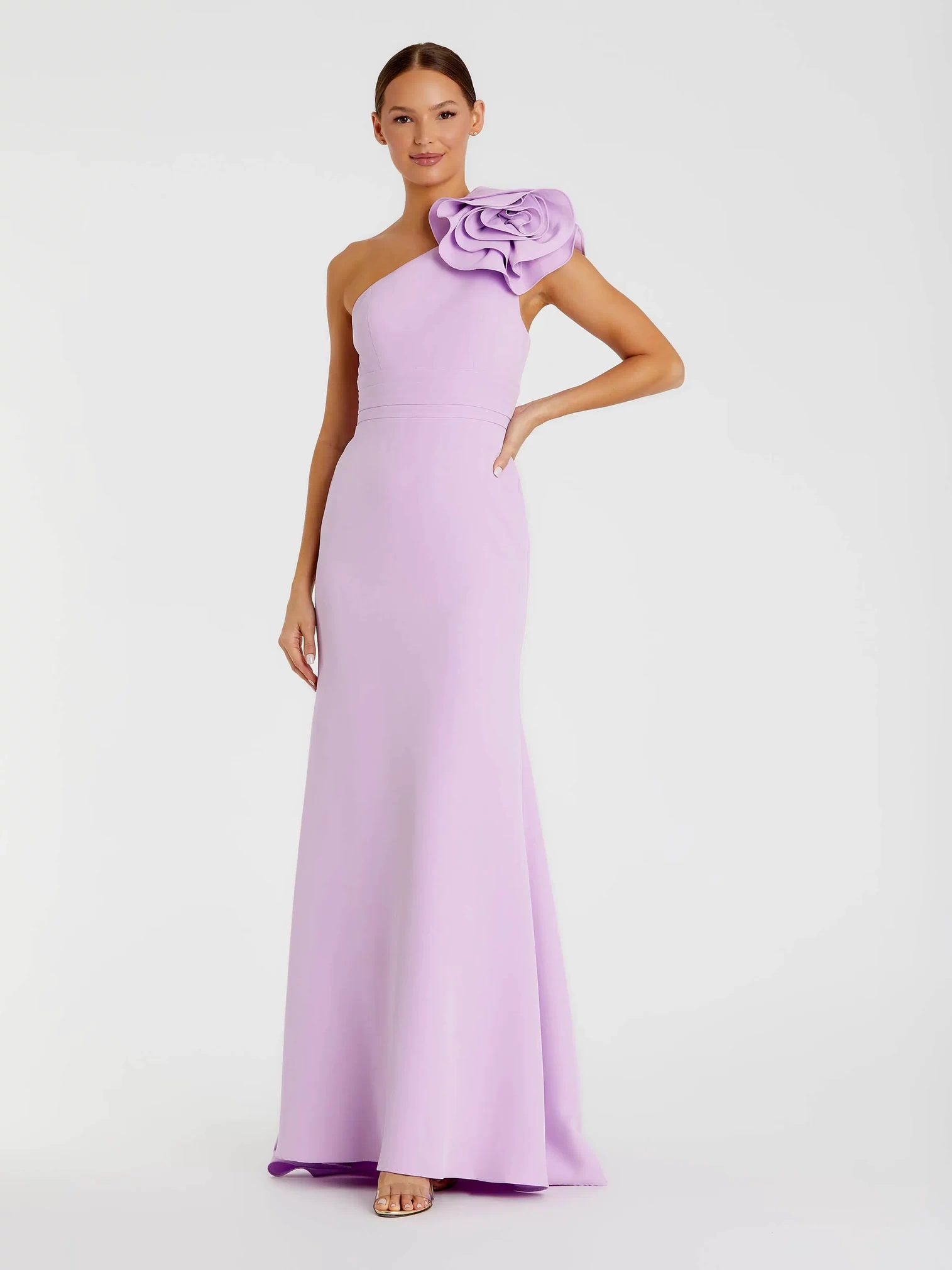 Purple One Shoulder Gown With 3D Flower