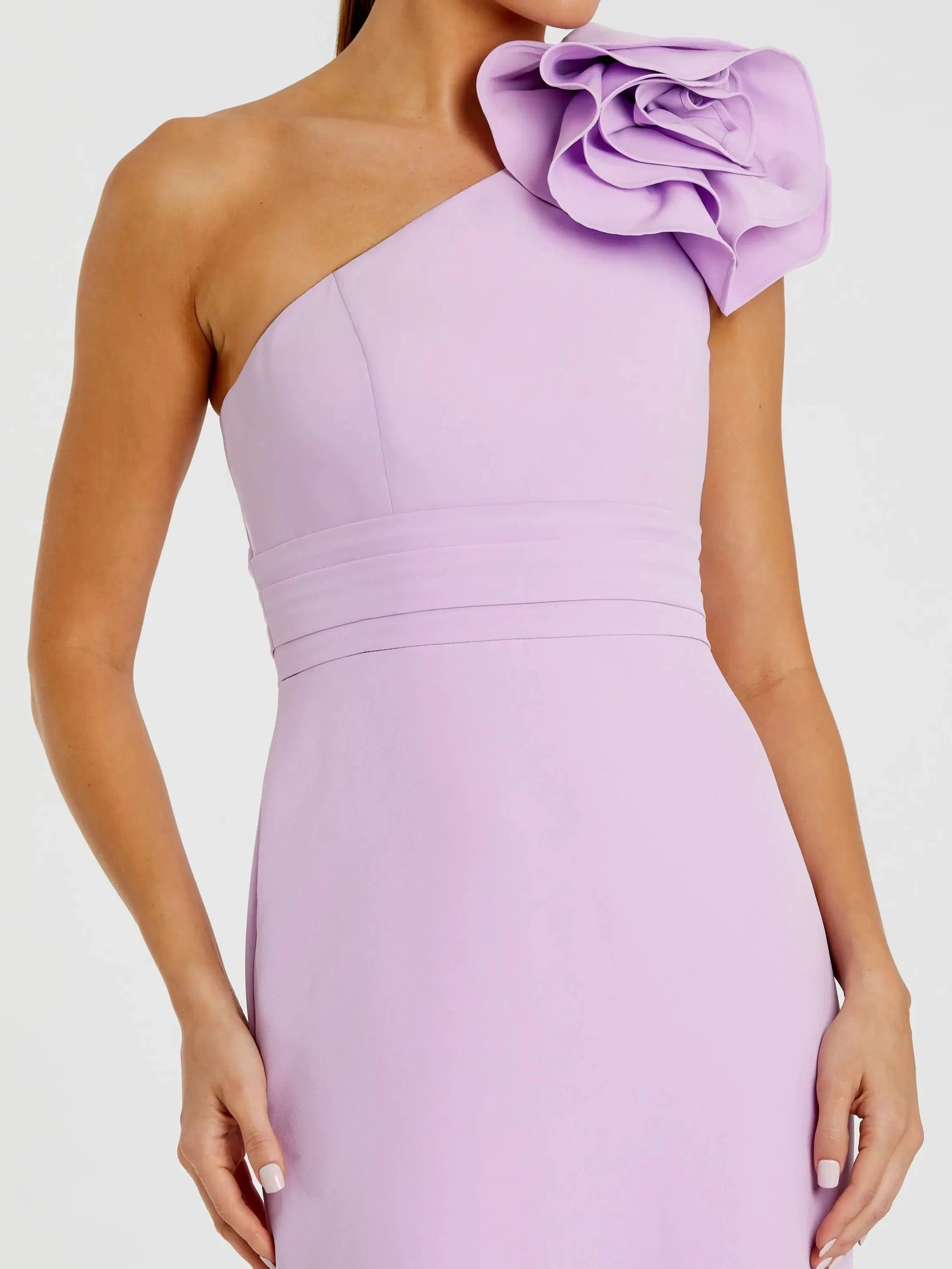 Purple One Shoulder Gown With 3D Flower Ieena for Mac Duggal