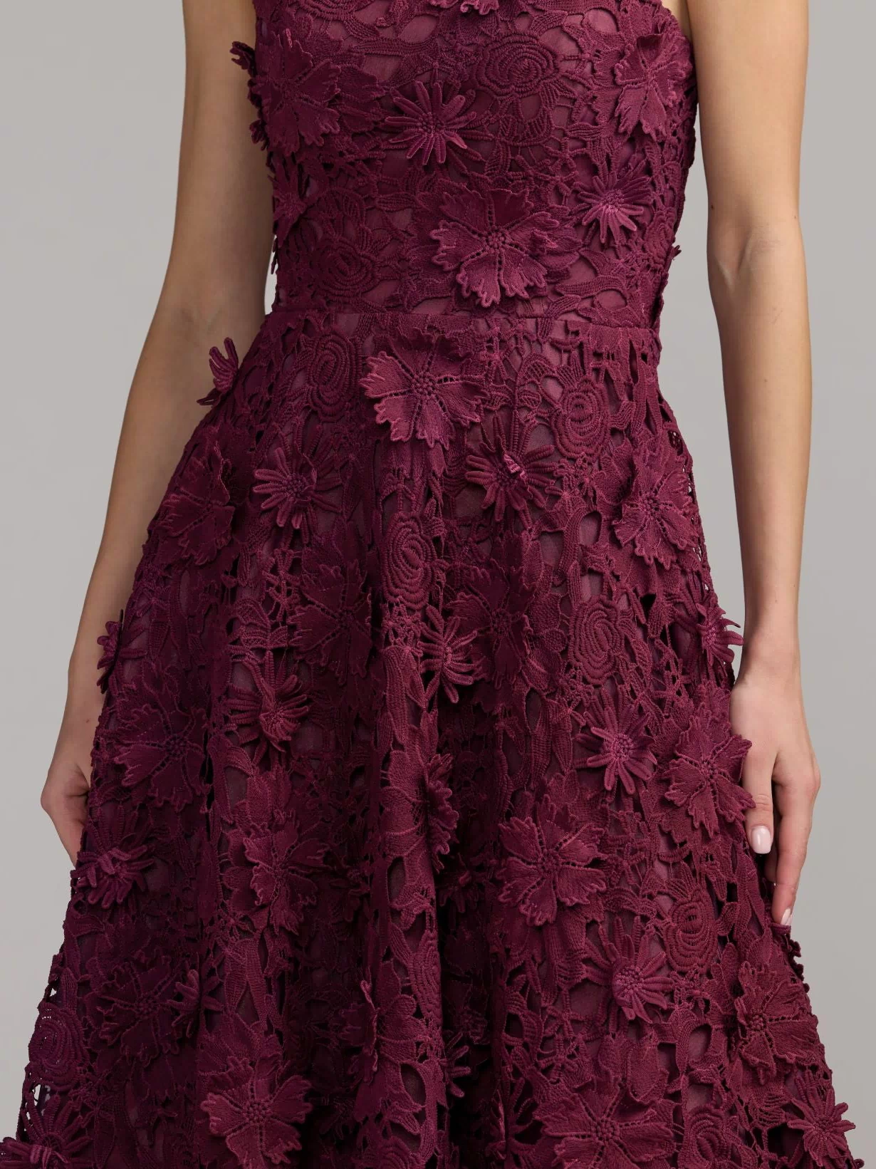 Plum Strapless Floral Embroidered Lace A-Line Dress - Ieena for Mac Duggal