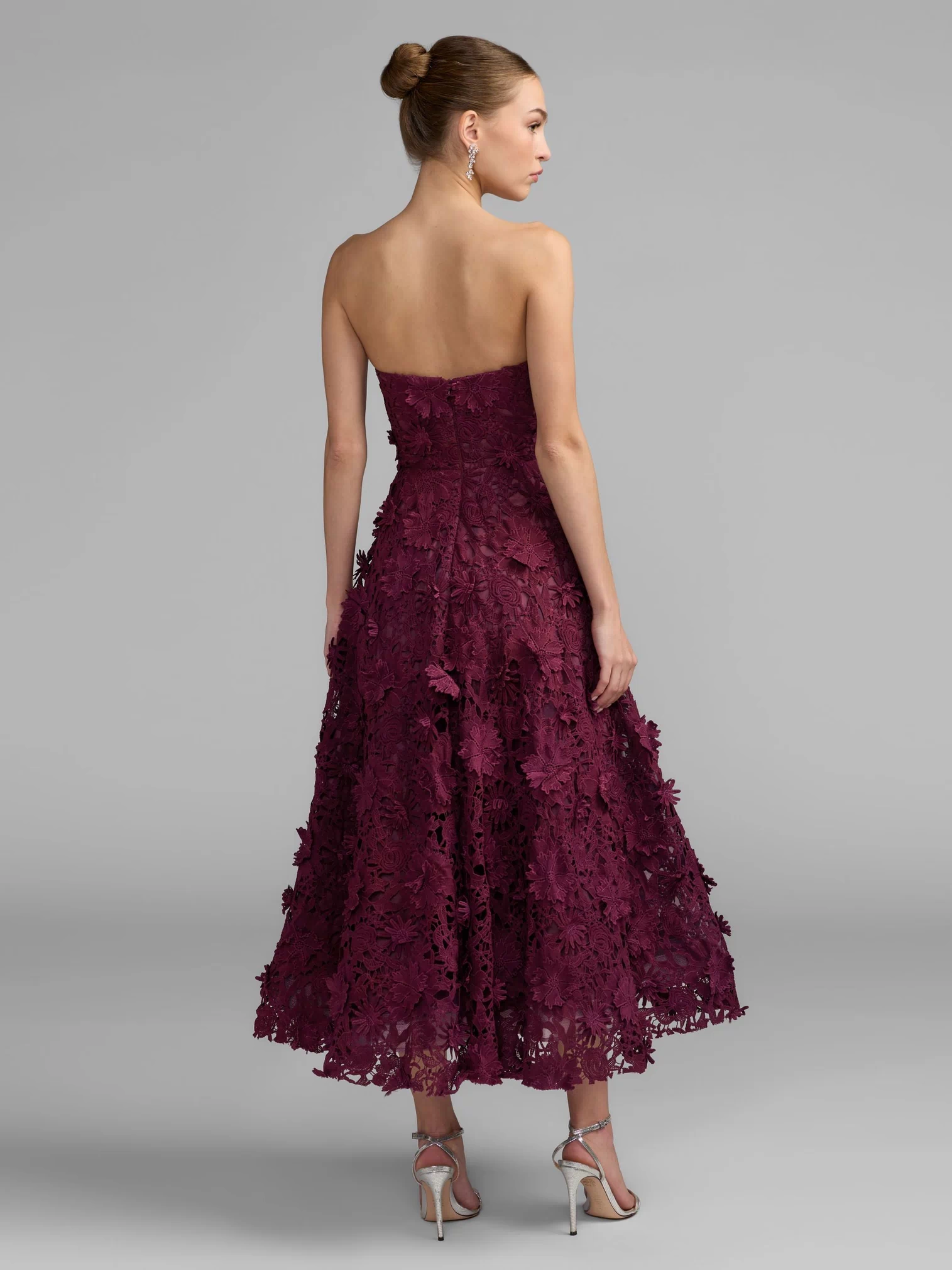 Plum Strapless Floral Embroidered Lace A-Line Dress - Ieena for Mac Duggal