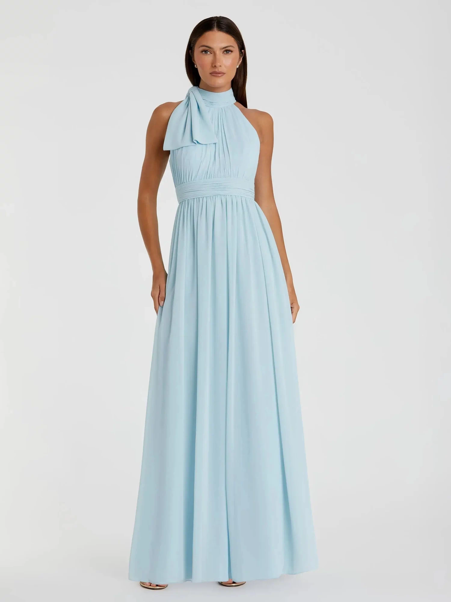 Powder Blue High Neck Chiffon Gown