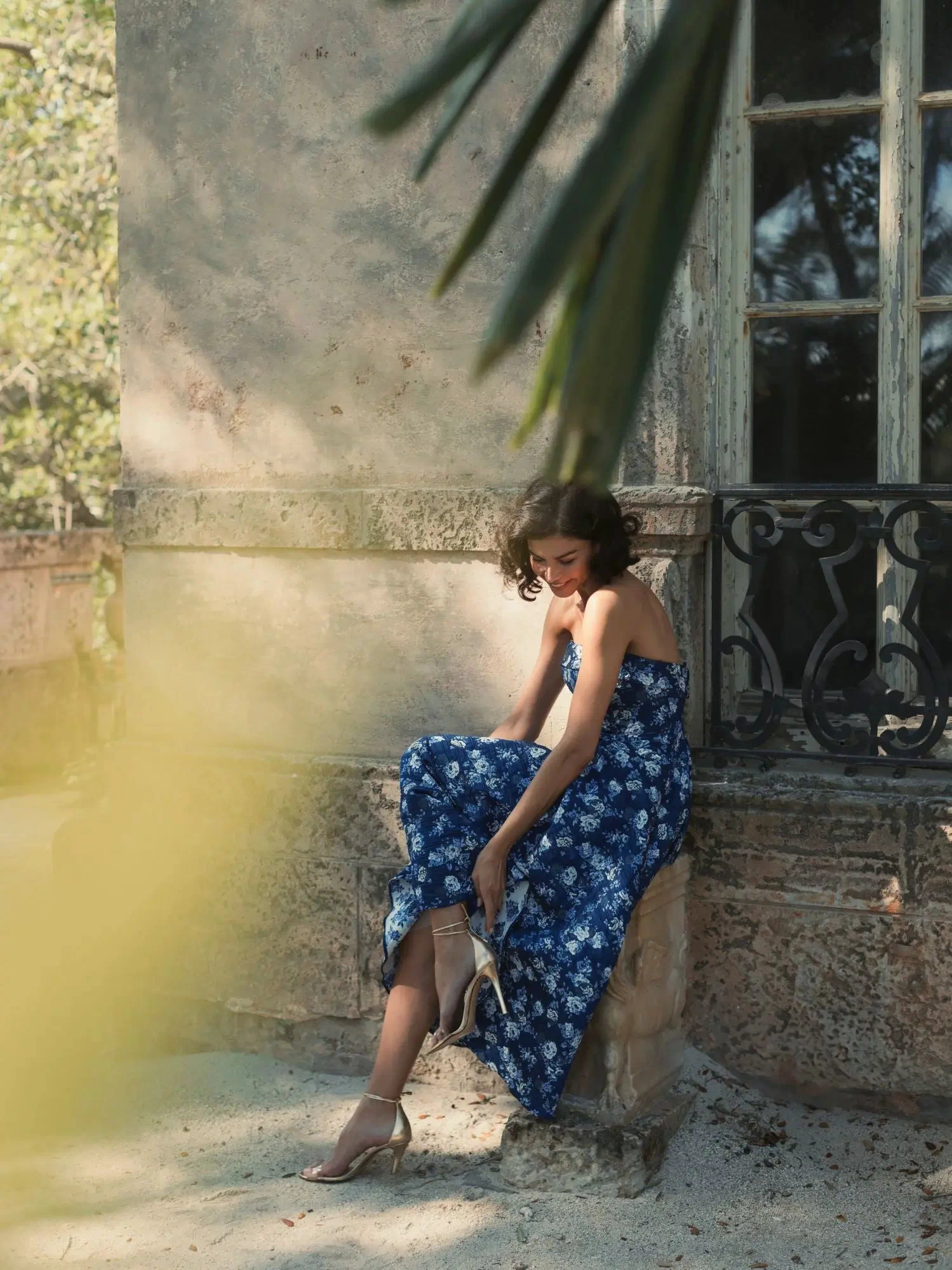 Blue Strapless Brocade Midi Dress - Mac Duggal