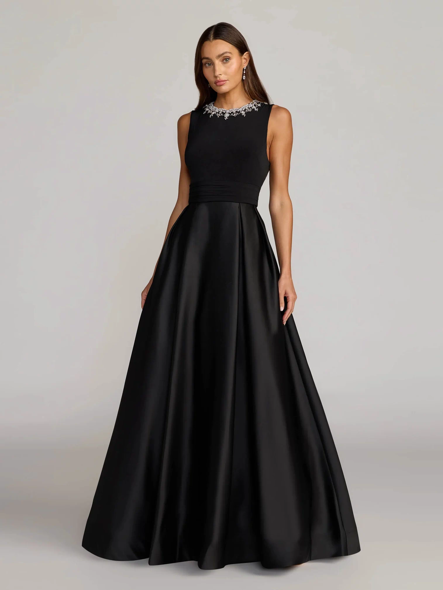 Black Embellished High Neck Sleeveless A Line Gown