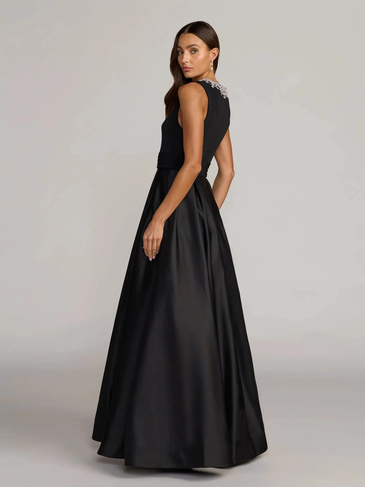 Black Embellished High Neck Sleeveless A Line Gown - Ieena for Mac Duggal