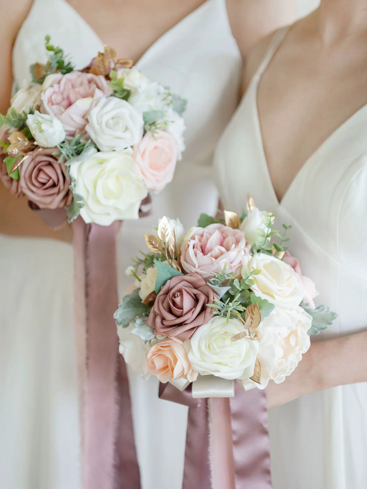 Round Bridesmaid Bouquets in Dusty Rose & Cream - Image 2