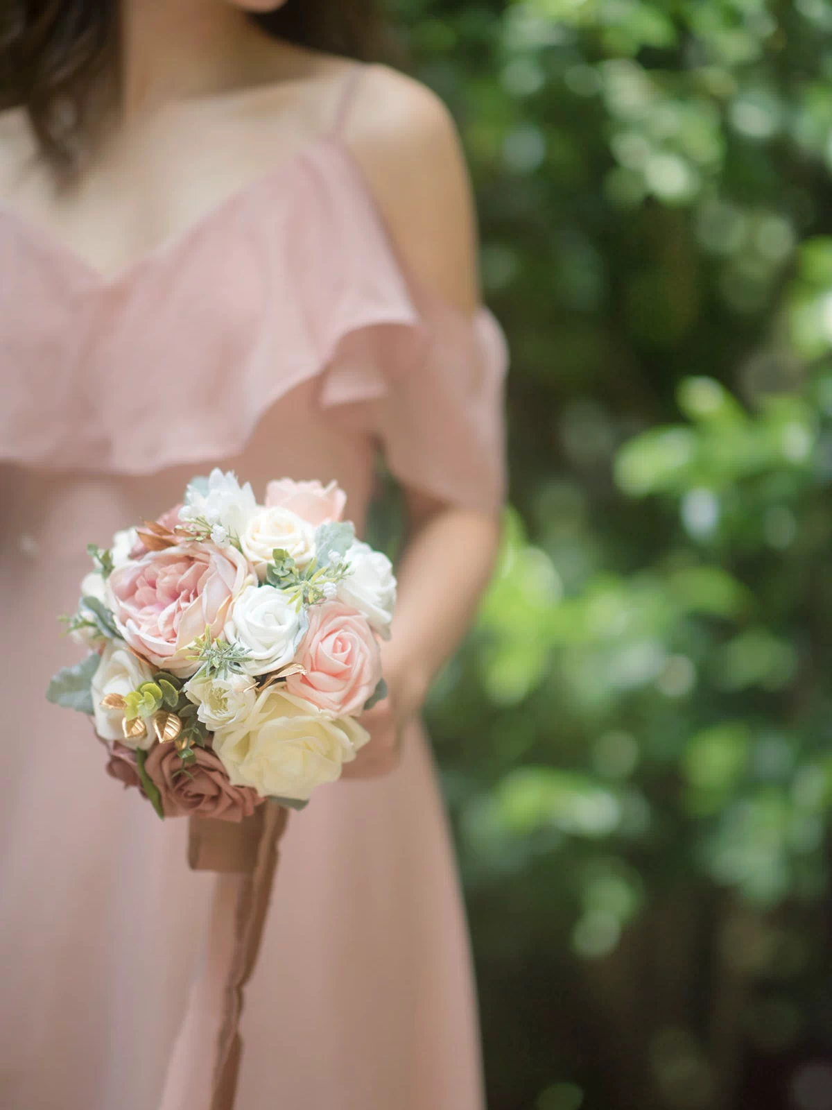 Round Bridesmaid Bouquets in Dusty Rose & Cream - Image 5