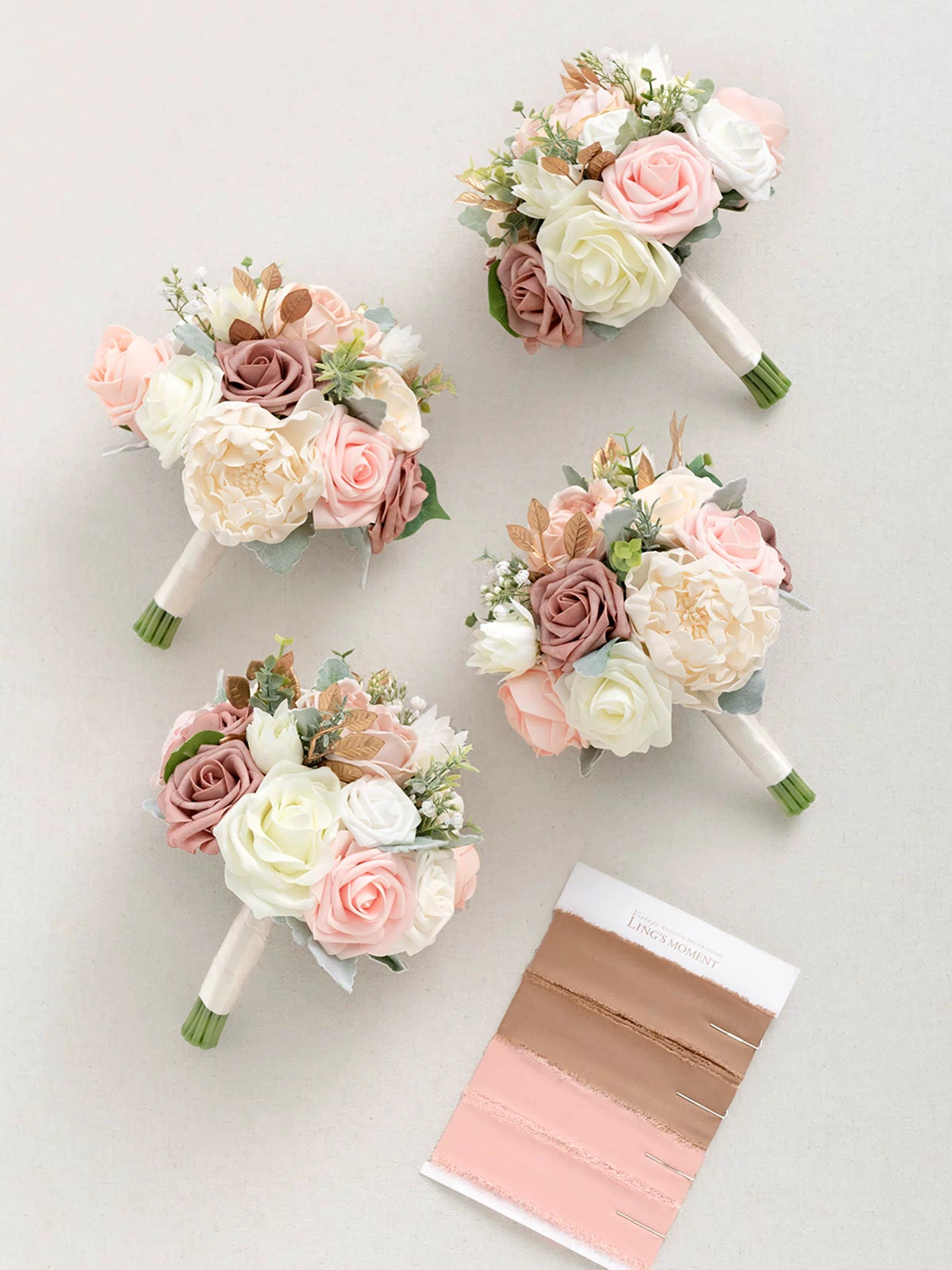 Round Bridesmaid Bouquets in Dusty Rose & Cream - Image 6