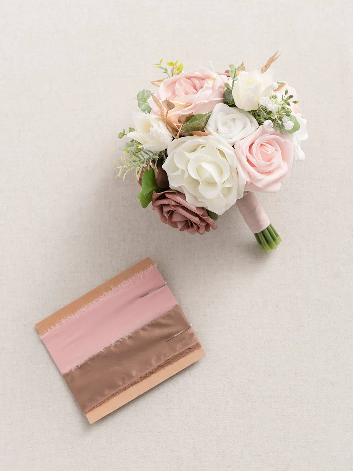 Round Bridesmaid Bouquets in Dusty Rose & Cream - Image 11