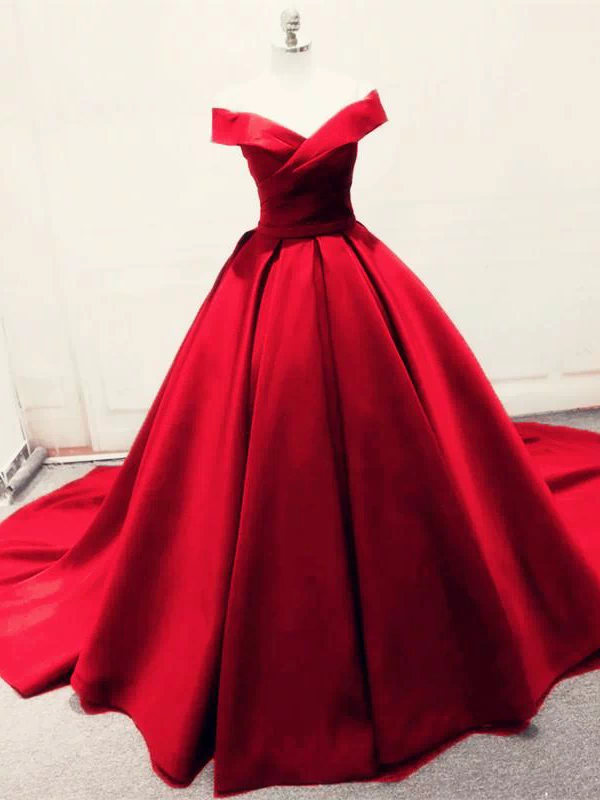 Long Green Satin V-neck Ball Gowns Prom Dresses Off The Shoulder