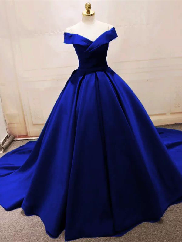 Long Green Satin V-neck Ball Gowns Prom Dresses Off The Shoulder