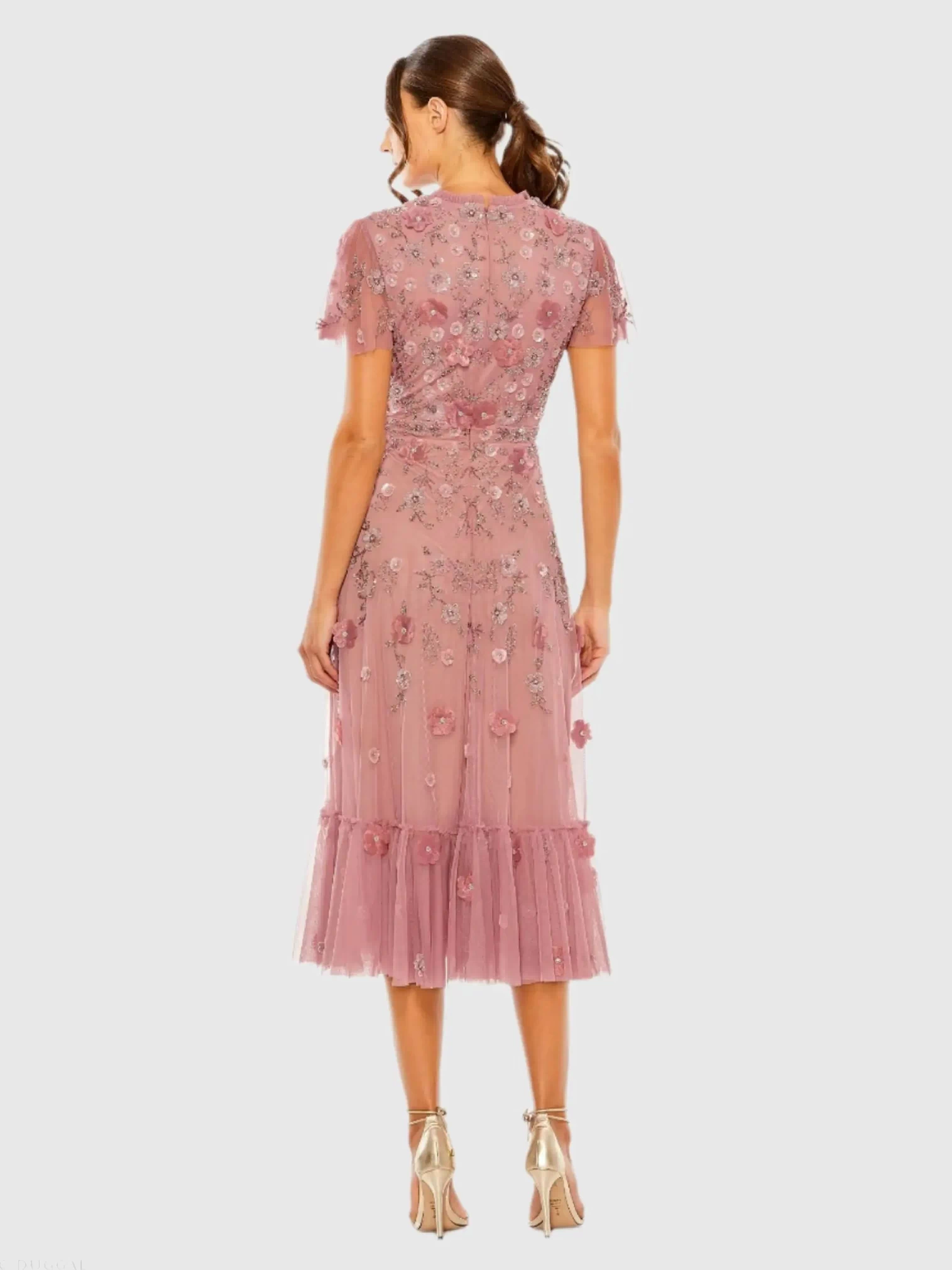 Pink Embellished High Neck Cap Sleeve A Line Dress Mac Duggal