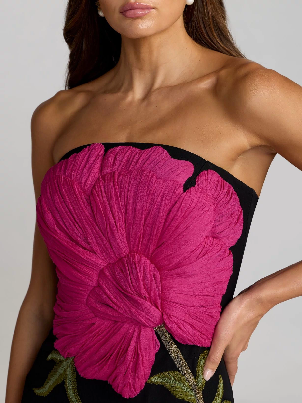 Black Strapless Floral Embroidered Midi Dress- Ieena for Mac Duggal