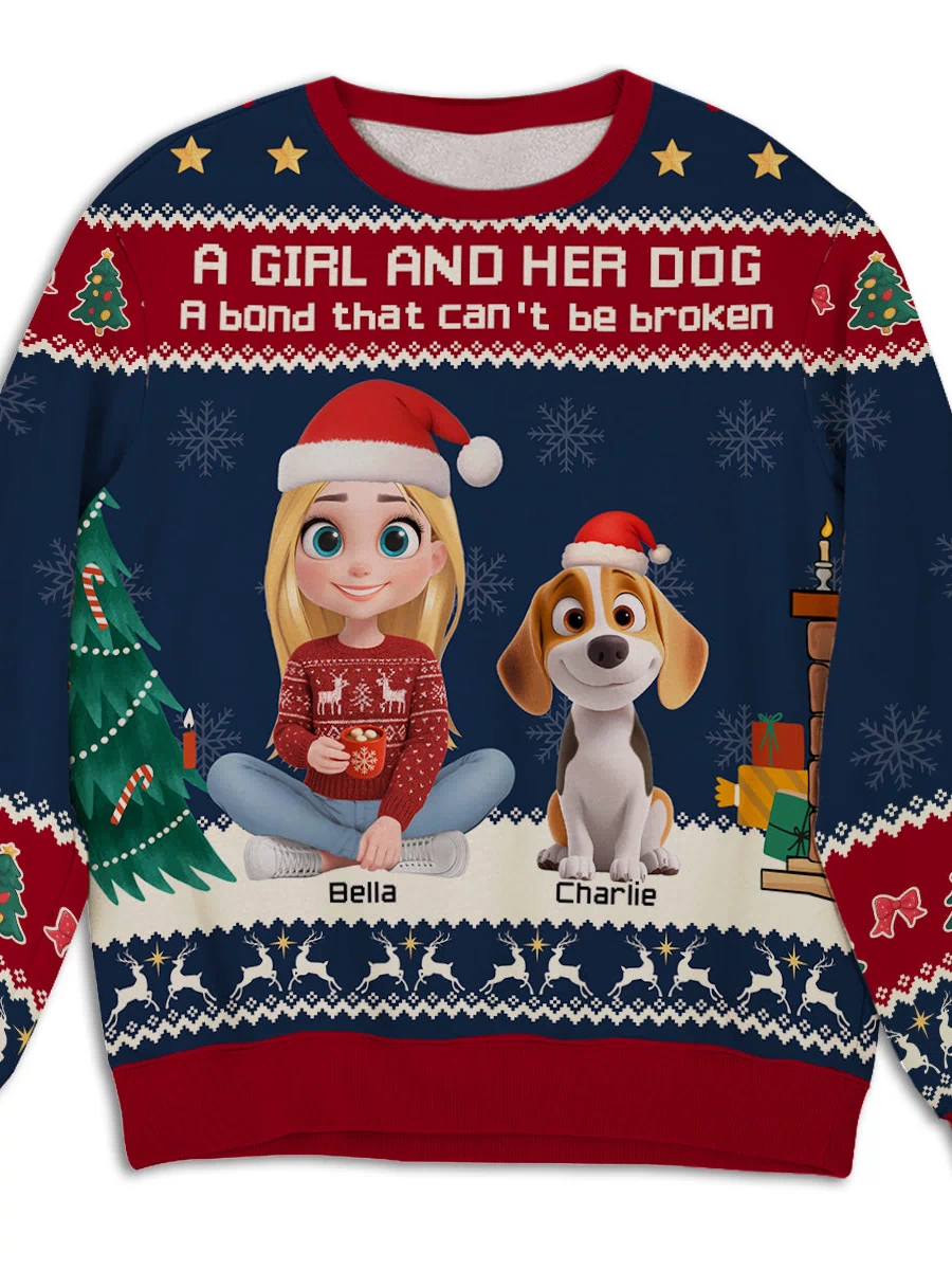 Custom Christmas Sweatshirt for Dog Mom, Dog Lovers • A Girl And Her Dog Christmas - Personalized All-Over-Print Sweatshirt