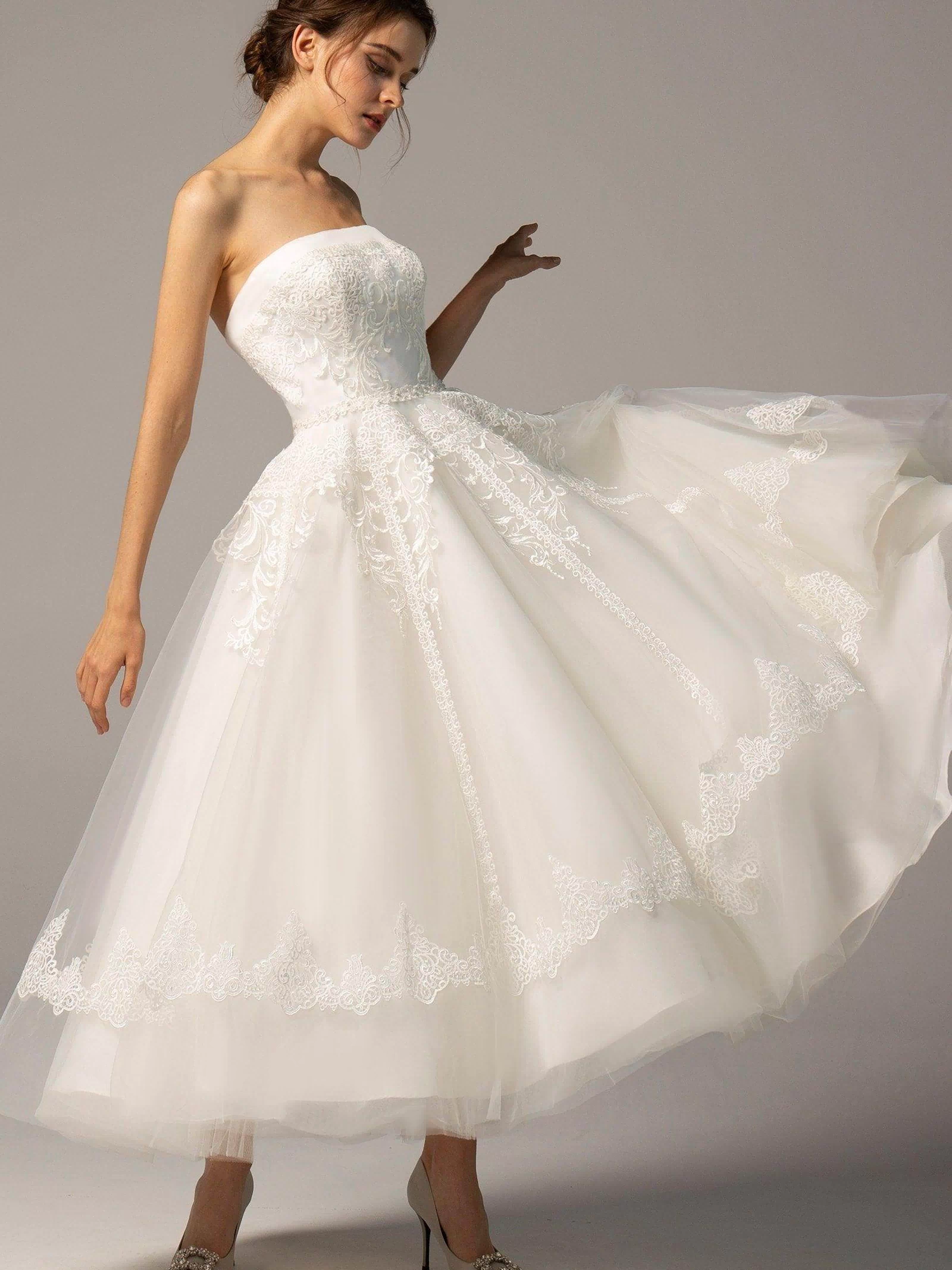 A-Line Ankle Length Tulle Wedding Dress CW2392