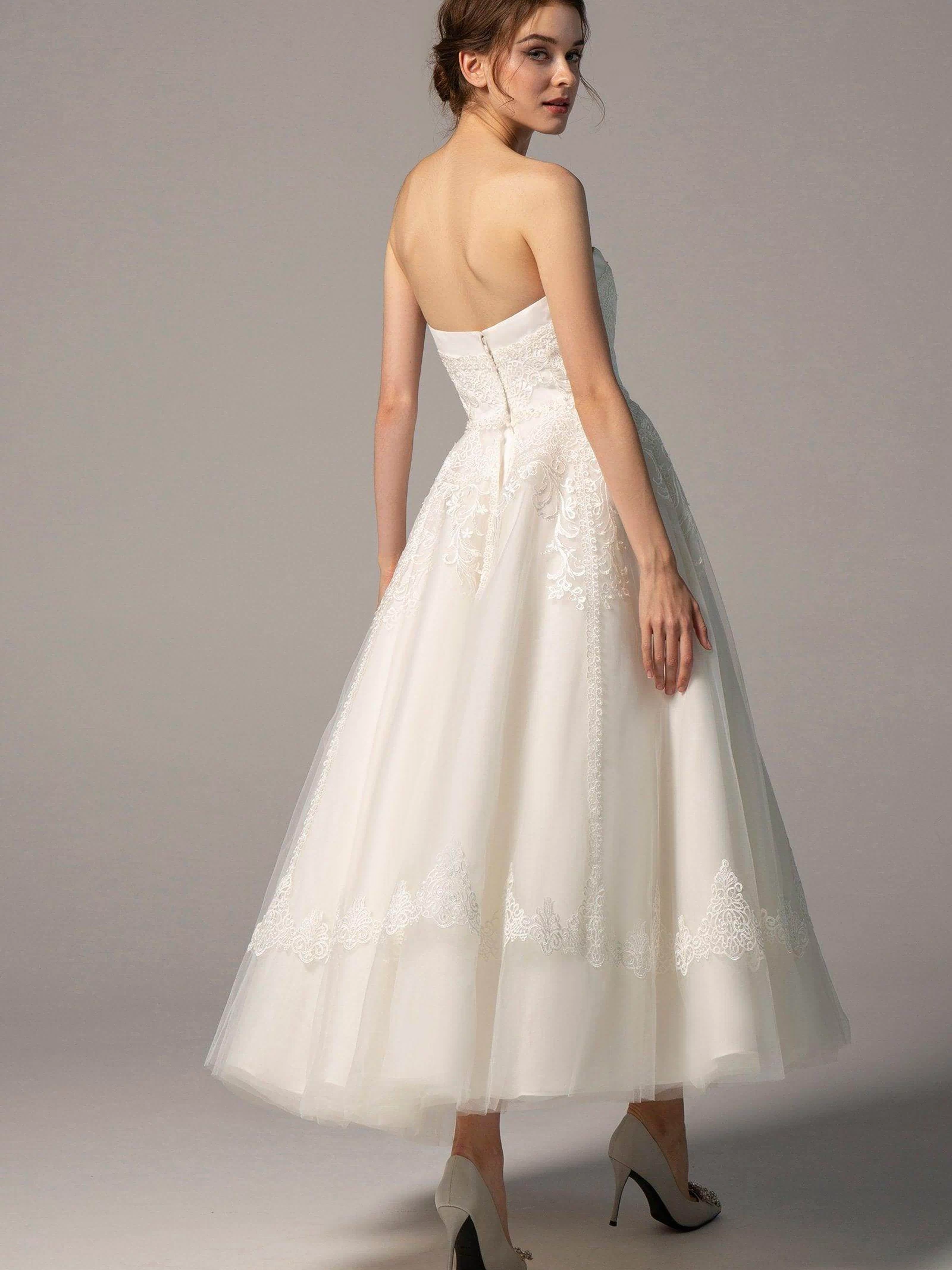 A-Line Ankle Length Tulle Wedding Dress CW2392CR - 3 Days / Ivory / US2-UK4-EUR32 - COCOMELODY