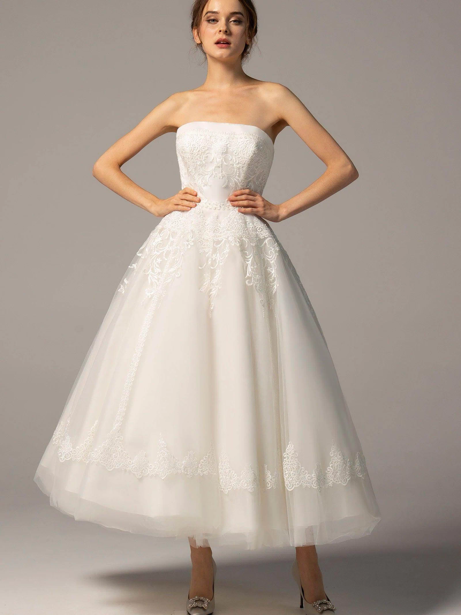 A-Line Ankle Length Tulle Wedding Dress CW2392CR - 3 Days / Ivory / US2-UK4-EUR32 - COCOMELODY