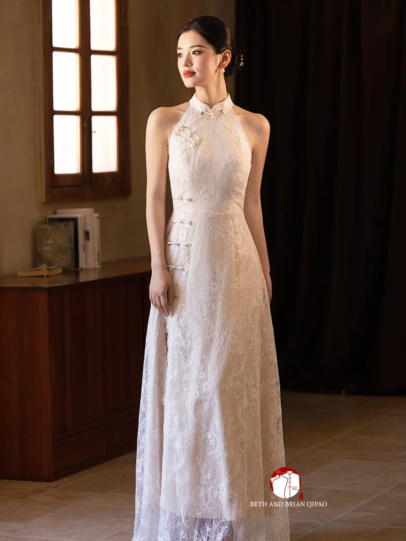 Beth and Brian Qipao-Exclusivedesigner Exclusive Designer Collection | Halter Lace A-line Cheongsam Maxi Gown