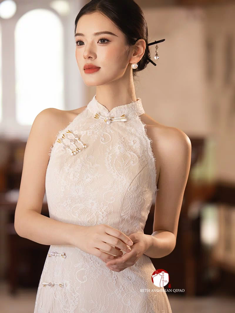 Beth and Brian Qipao-Exclusivedesigner Exclusive Designer Collection | Halter Lace A-line Cheongsam Maxi Gown