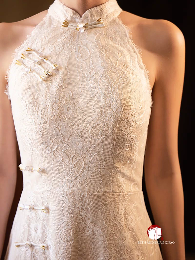 Beth and Brian Qipao-Exclusivedesigner Exclusive Designer Collection | Halter Lace A-line Cheongsam Maxi Gown