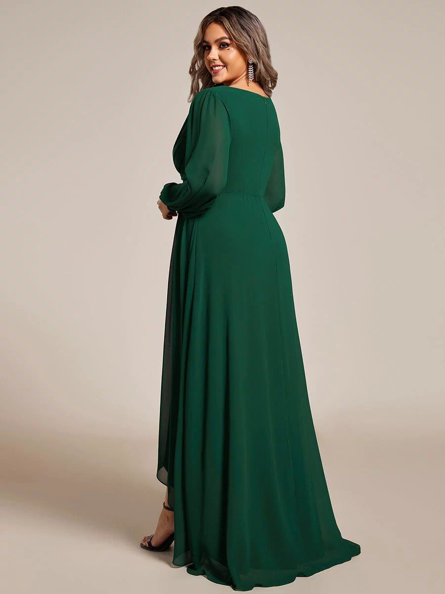 A-Line Pleated See-Through Long Lantern Midi Chiffon Bridesmaid Dress #color_Dark Green