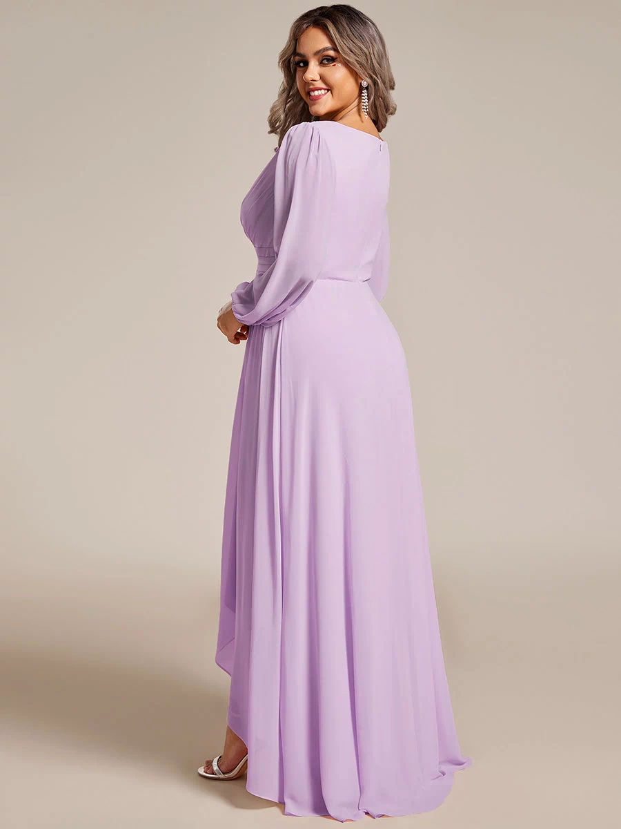 A-Line Pleated See-Through Long Lantern Midi Chiffon Bridesmaid Dress #color_Frosted Lilac