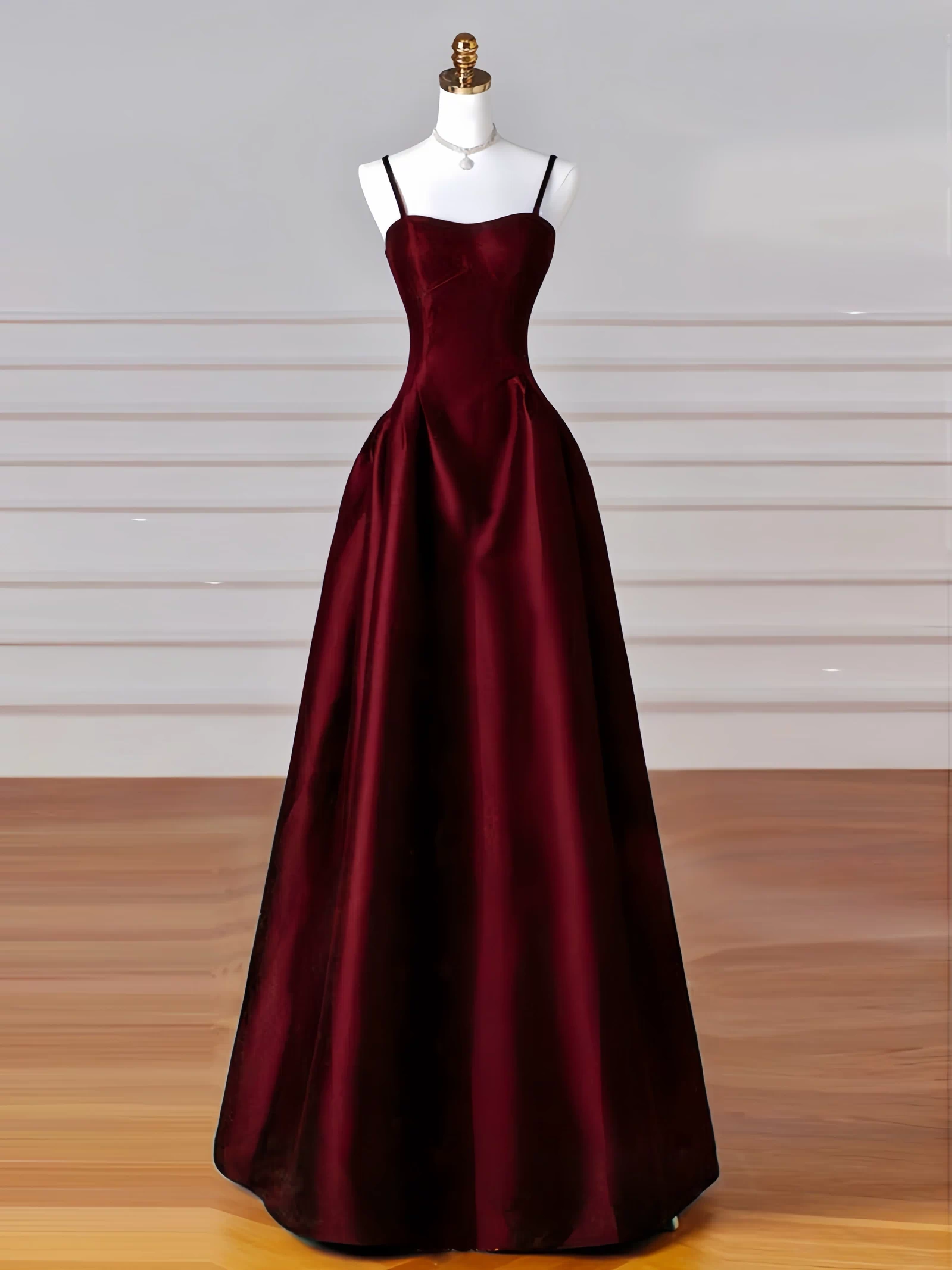 A-Line Satin Burgundy Long Prom Dress, Burgundy Long Formal Dress