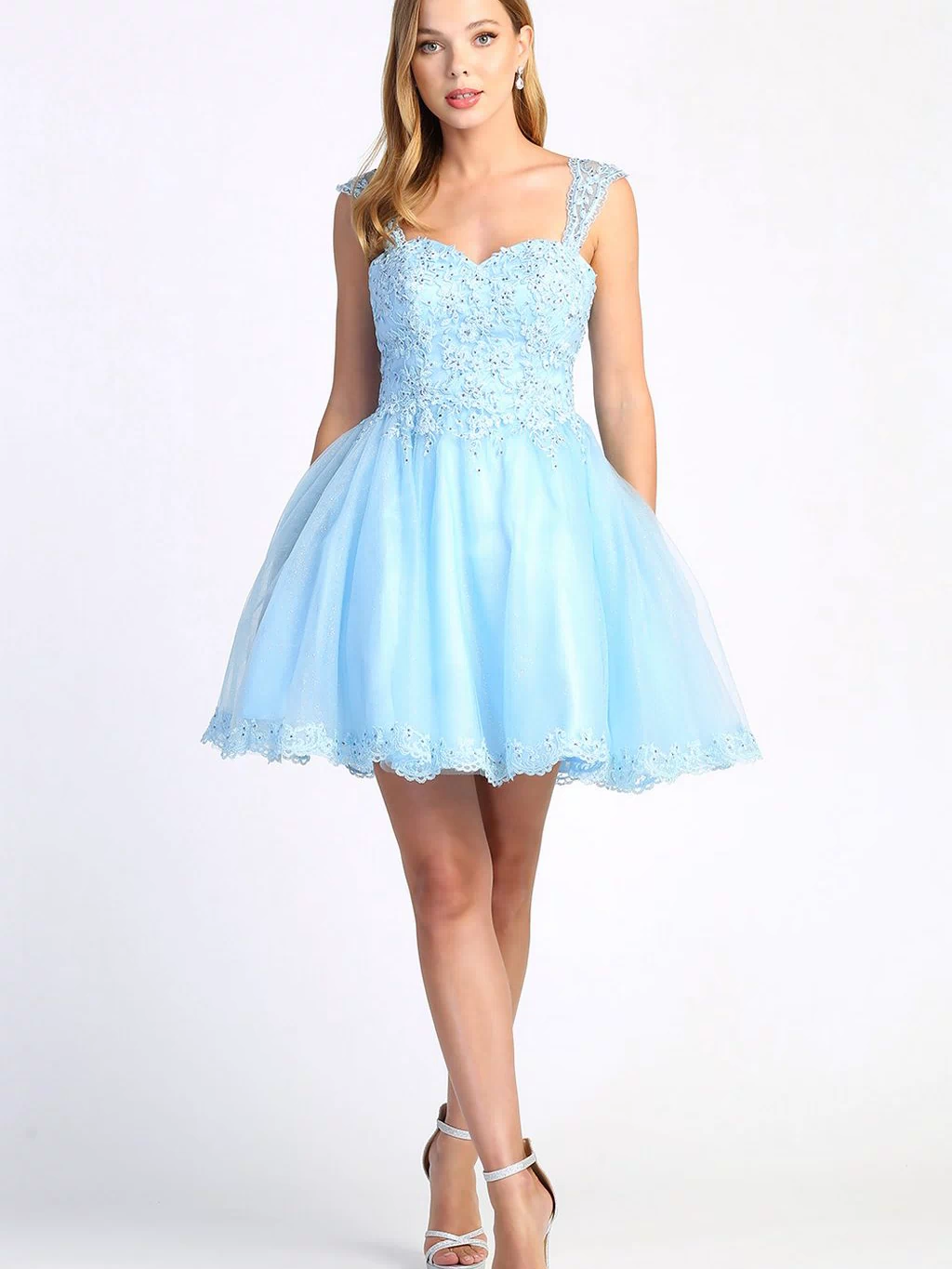 Cocktail Dresses Short Homecoming Lace Applique Cocktail Dress Baby Blue