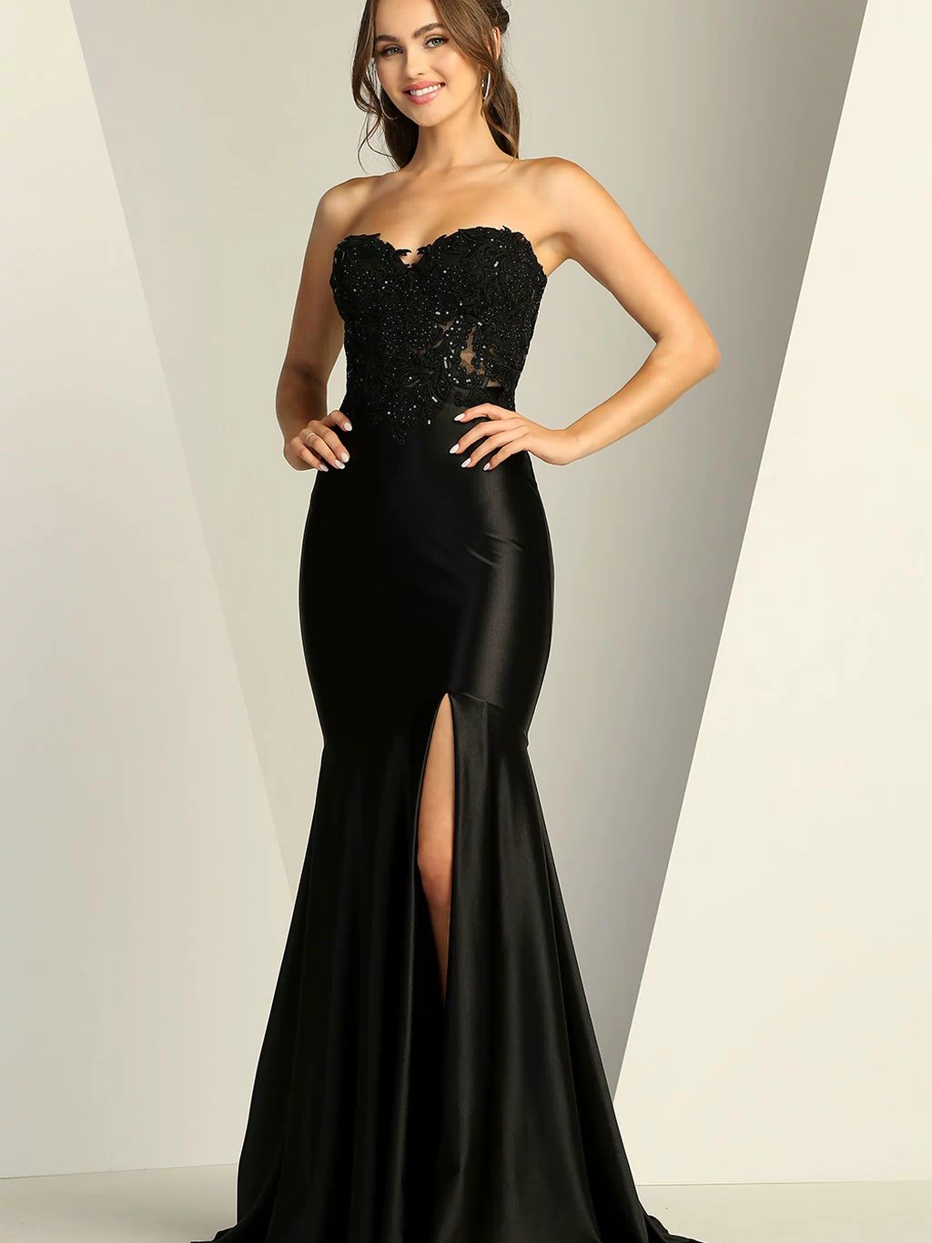 Prom Dresses Long High Slit Lace Formal Mermaid Prom Dress Black
